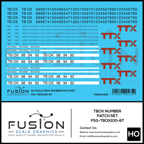 HO Scale TBOX Car Number Patching Decal Set - Front Range Hobbies