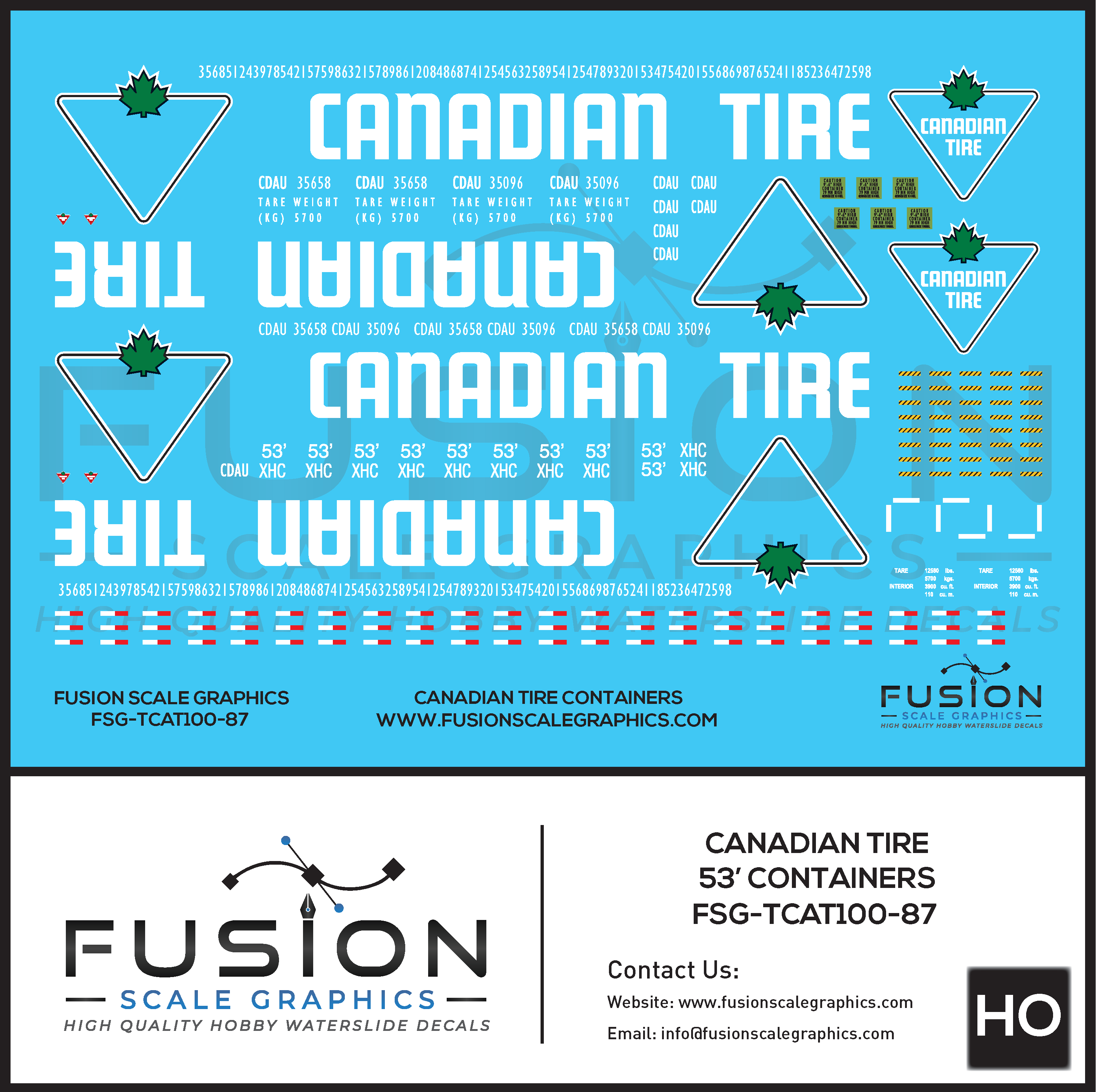 HO Scale Canadian Tire 53' Container Decal Set Fusion Scale Graphics