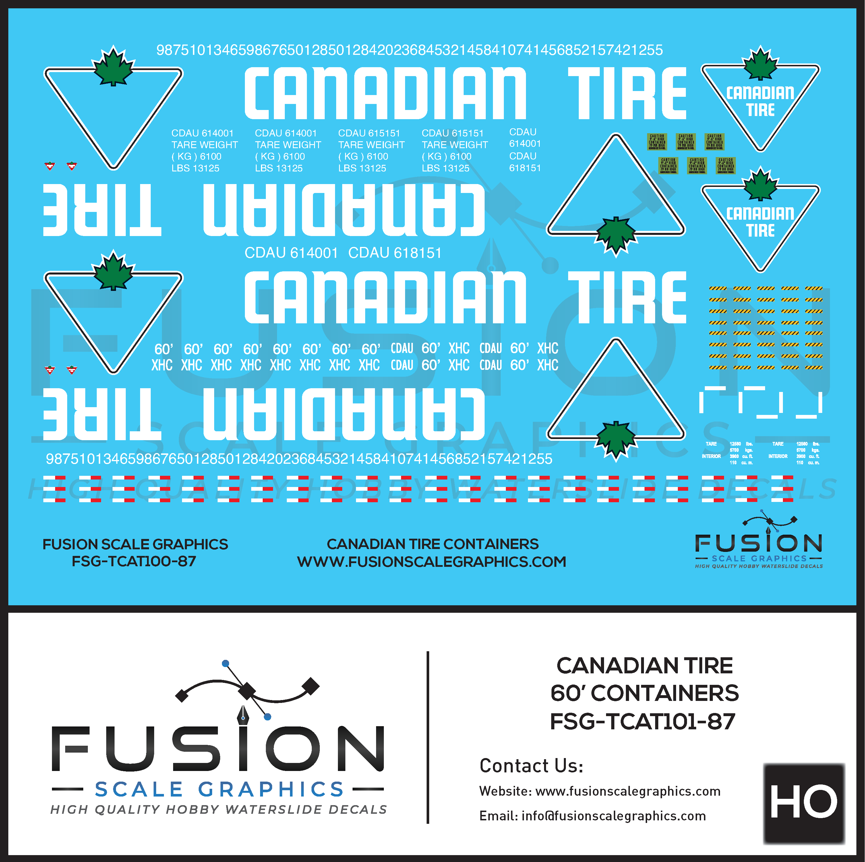 HO Scale Canadian Tire 60' Container Decal Set Fusion Scale Graphics