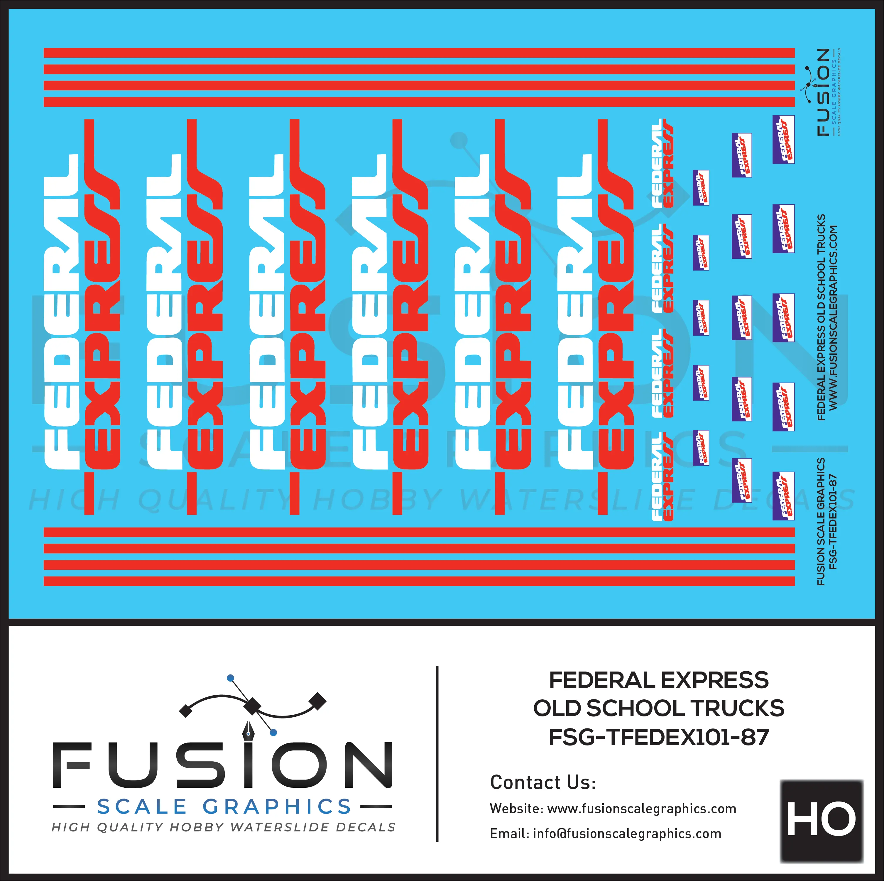 HO Scale Federal Express Purple and White Old Trailers and Truck Decal Set Fusion Scale Graphics