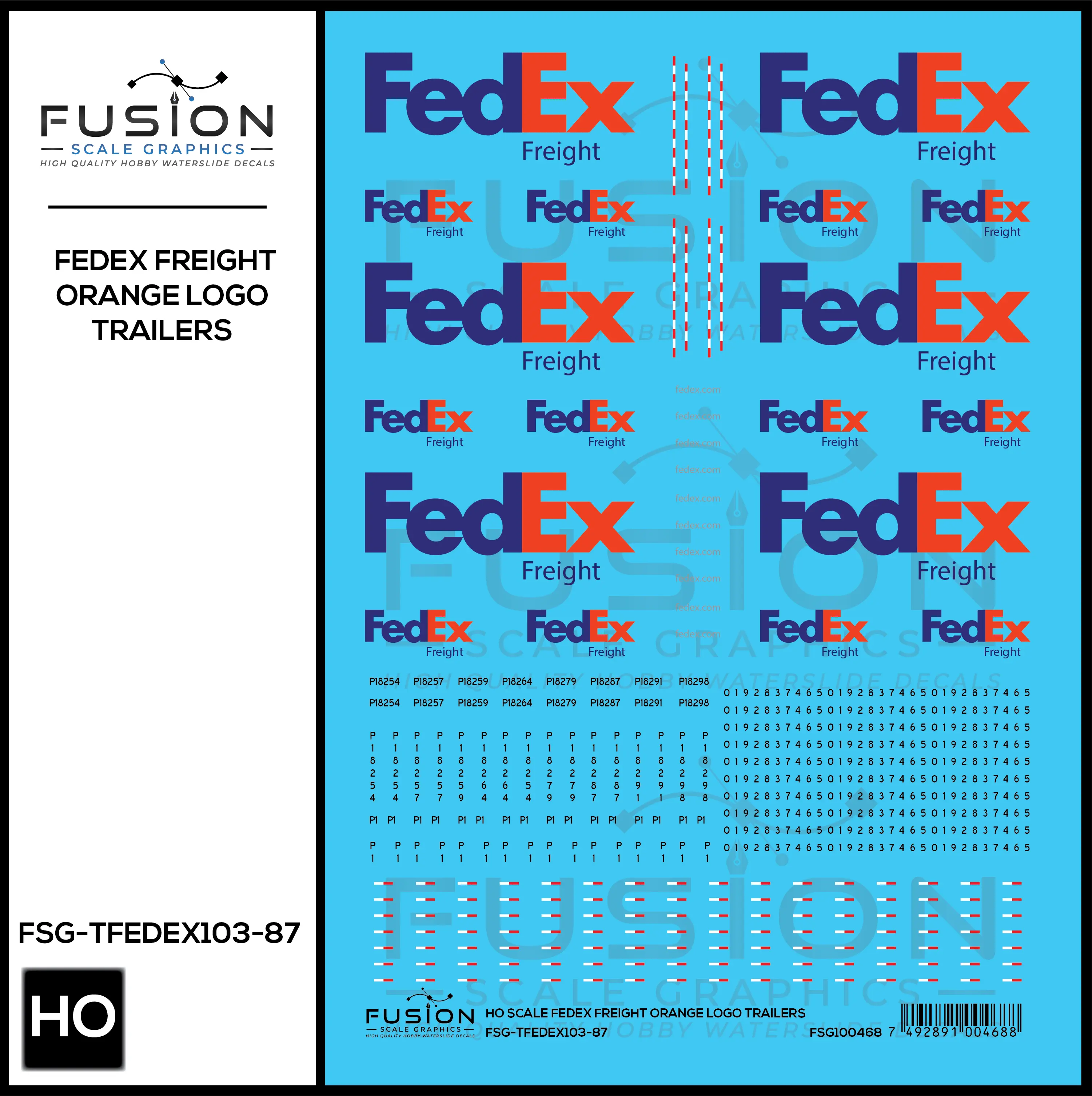 HO Scale FedEx Freight Orange Trailer Decal Set Fusion Scale Graphics