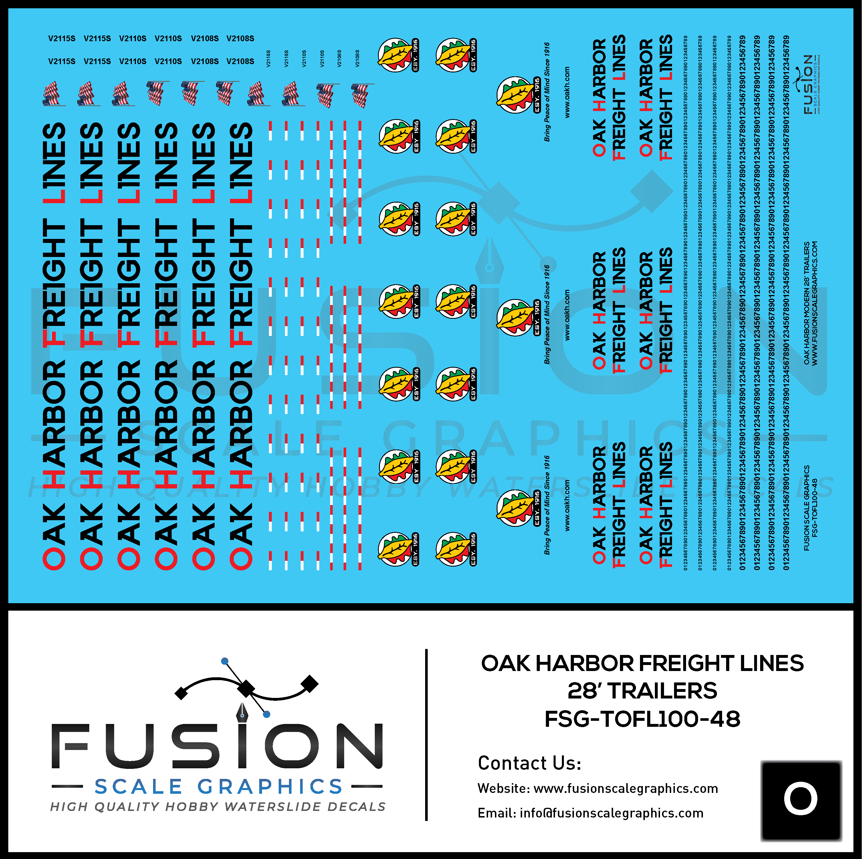 O Scale Oak Harbor Freight Lines 28' Trailers Decal Set Fusion Scale Graphics