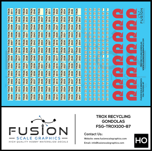 HO Scale TROX Recycling Gondolas Decal Set Fusion Scale Graphics