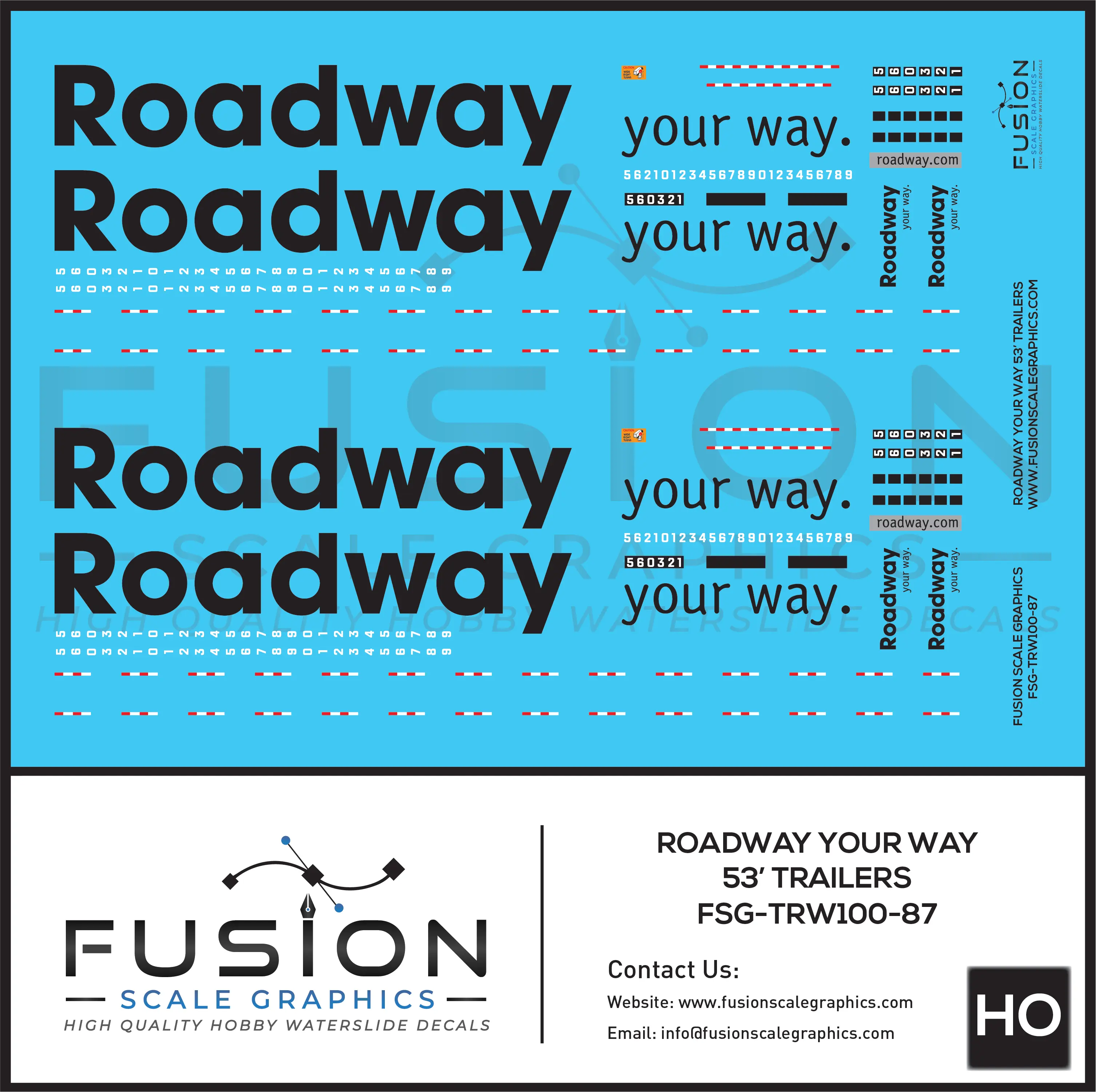 HO Scale Roadway 53' Truck Trailers Decal Set Fusion Scale Graphics