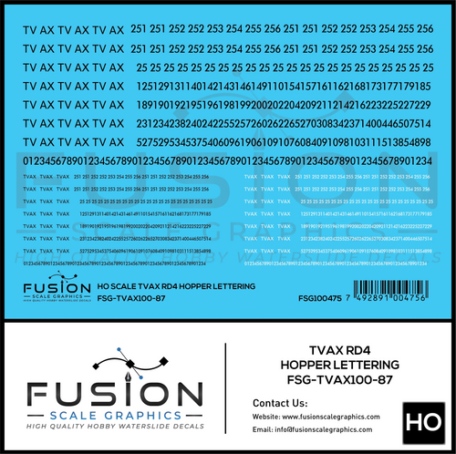 HO Scale TVAX RD4 Coal Hoppers Lettering Decal Set - Front Range Hobbies