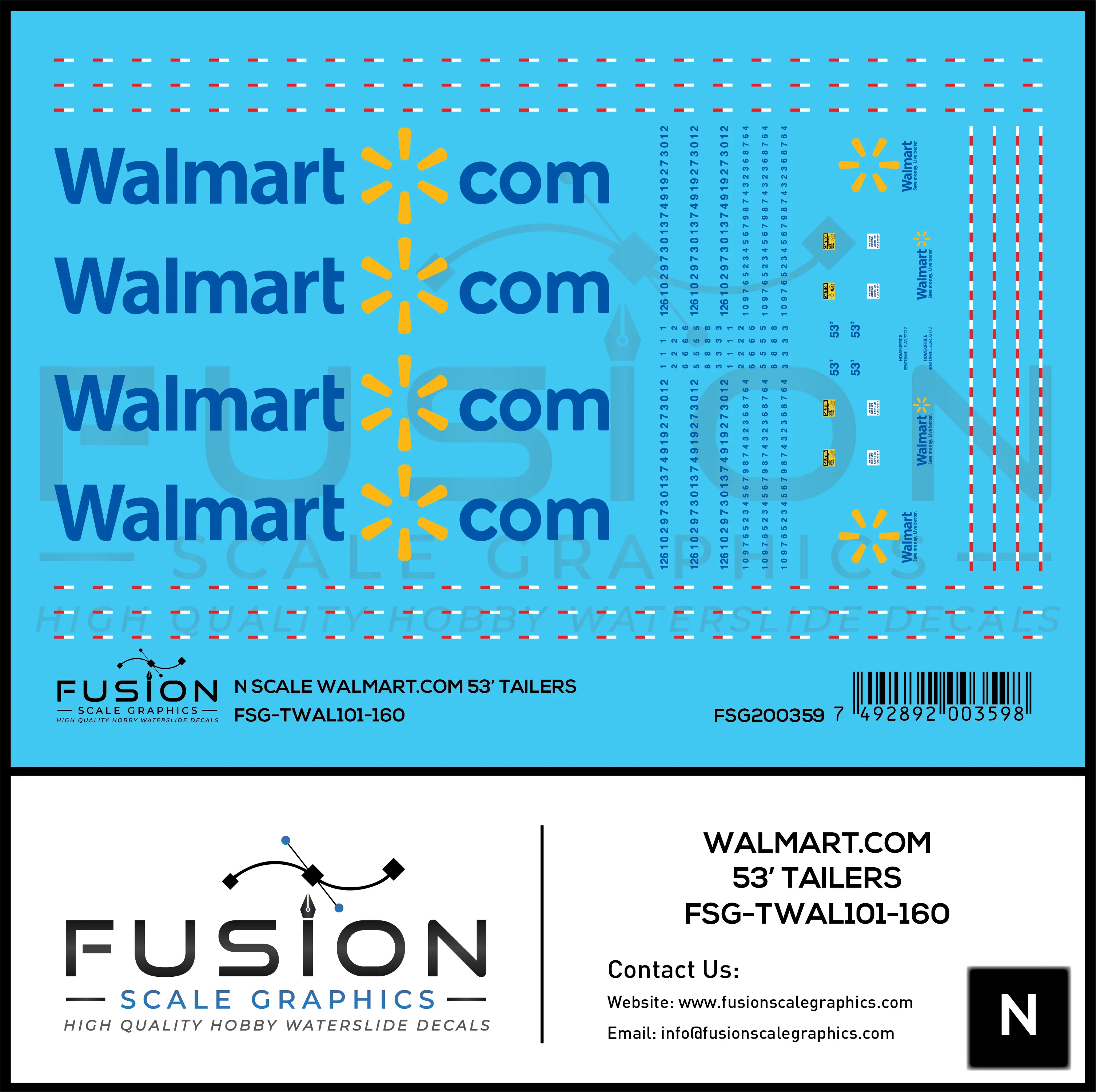 N Scale Walmart .Com 53' Trailers Decal Set Fusion Scale Graphics