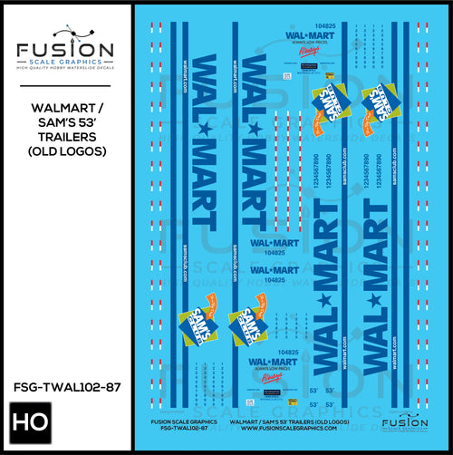 HO Scale Walmart / Sam's Club Old Logo 53' Trailers Decal Set Fusion Scale Graphics