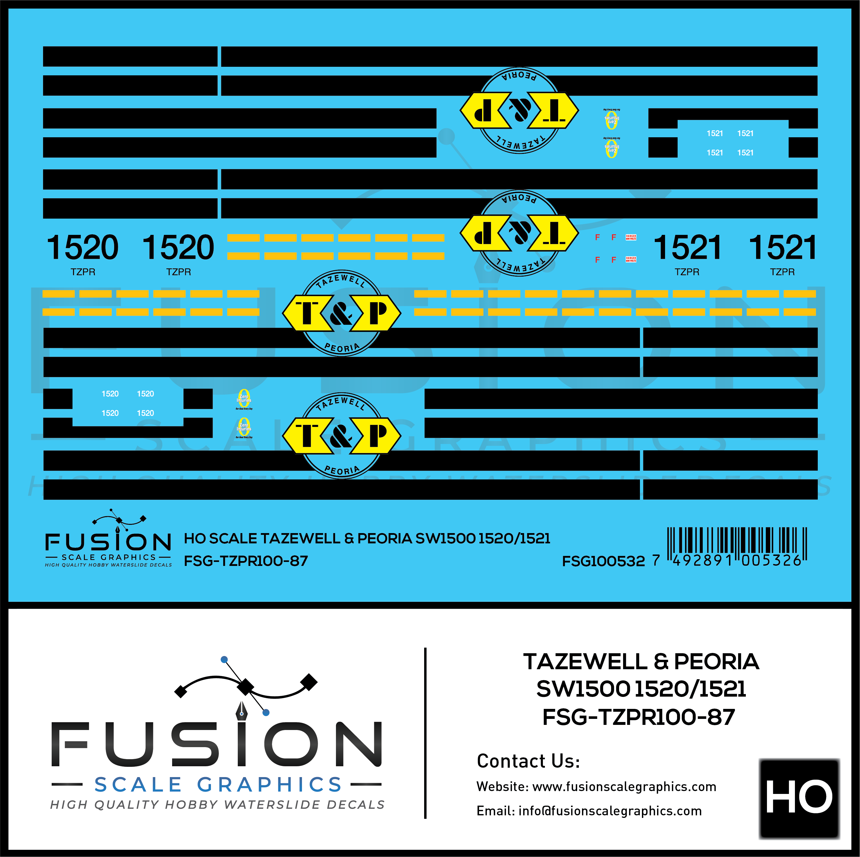 HO Scale Tazewell & Peoria TZPR SW1500 Locomotive Decal Set