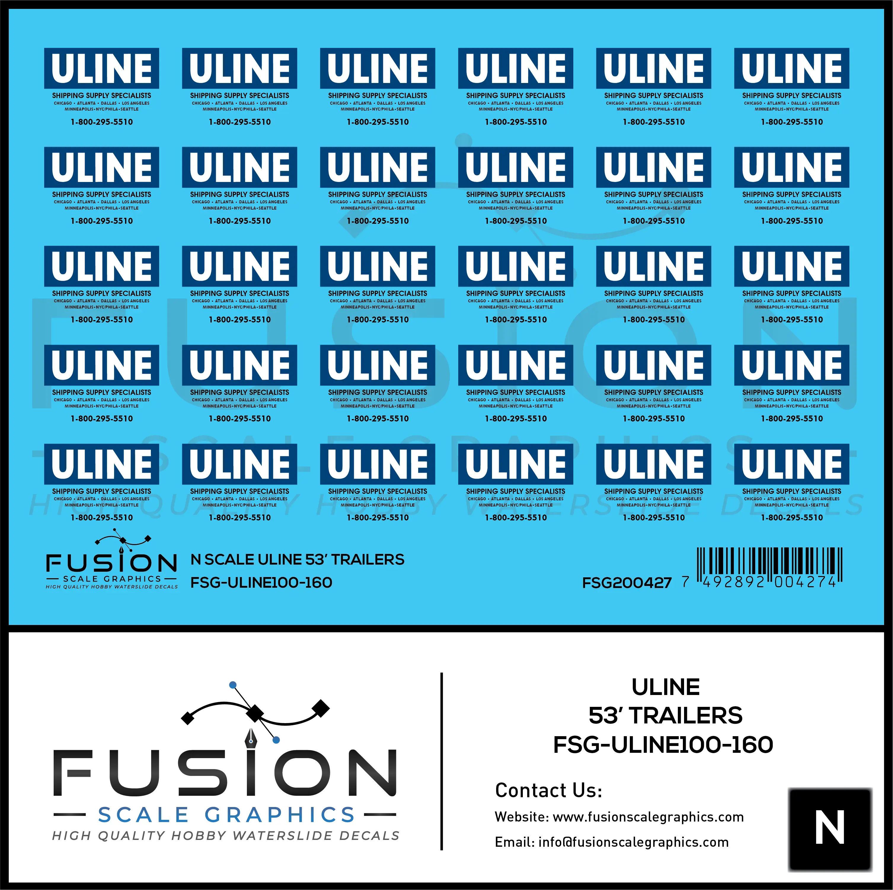 N Scale ULINE 53' Trailers Decal Set Fusion Scale Graphics