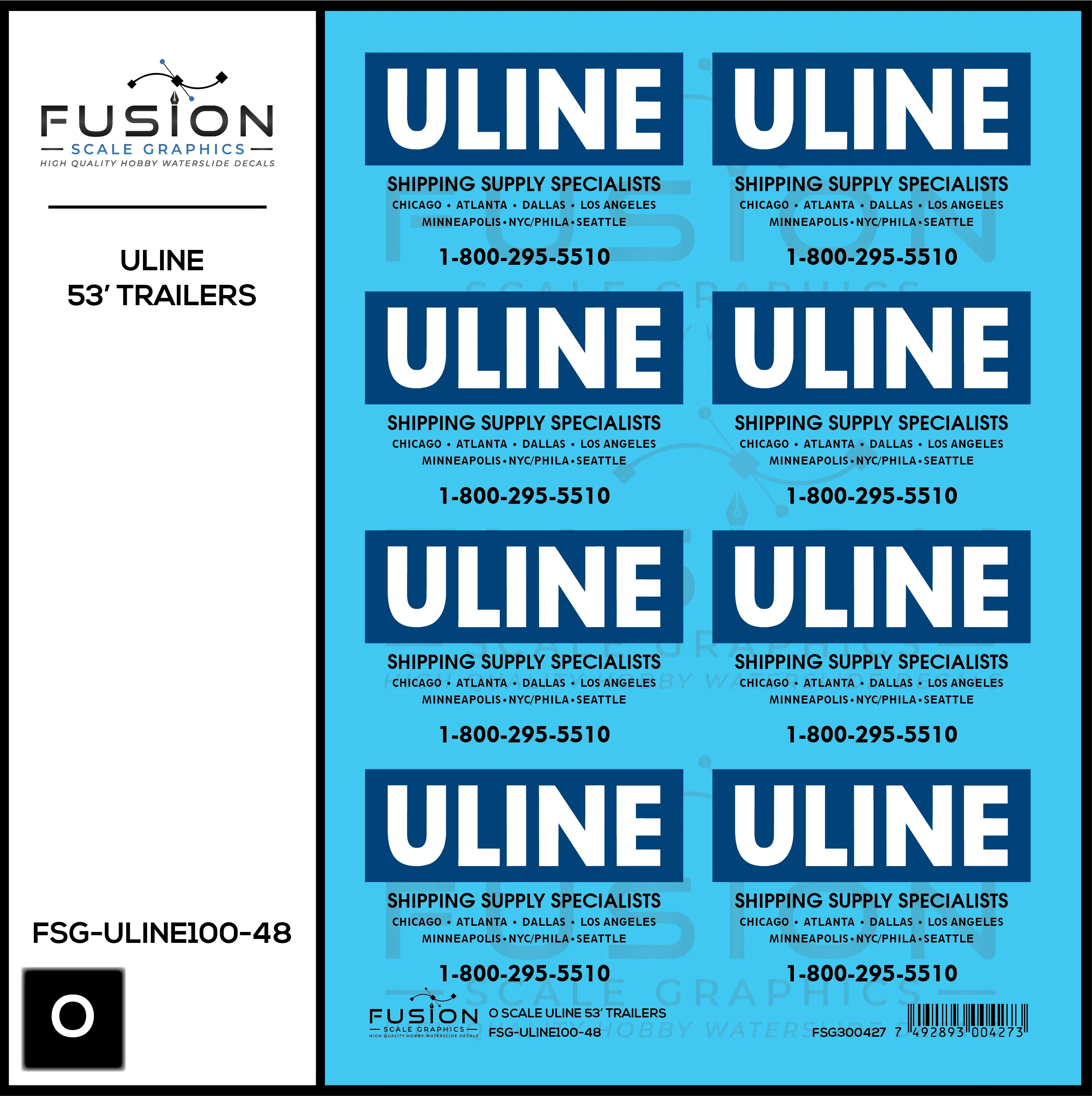 O Scale ULINE 53' Trailers Decal Set Fusion Scale Graphics
