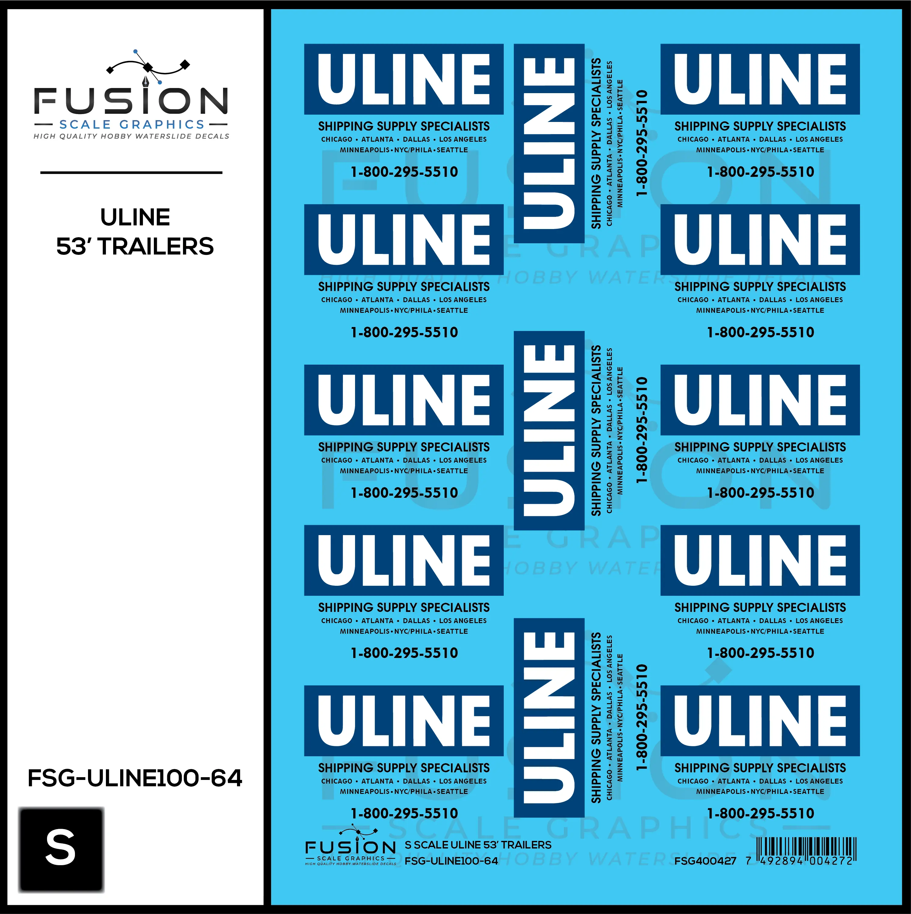 S Scale ULINE 53' Trailers Decal Set Fusion Scale Graphics