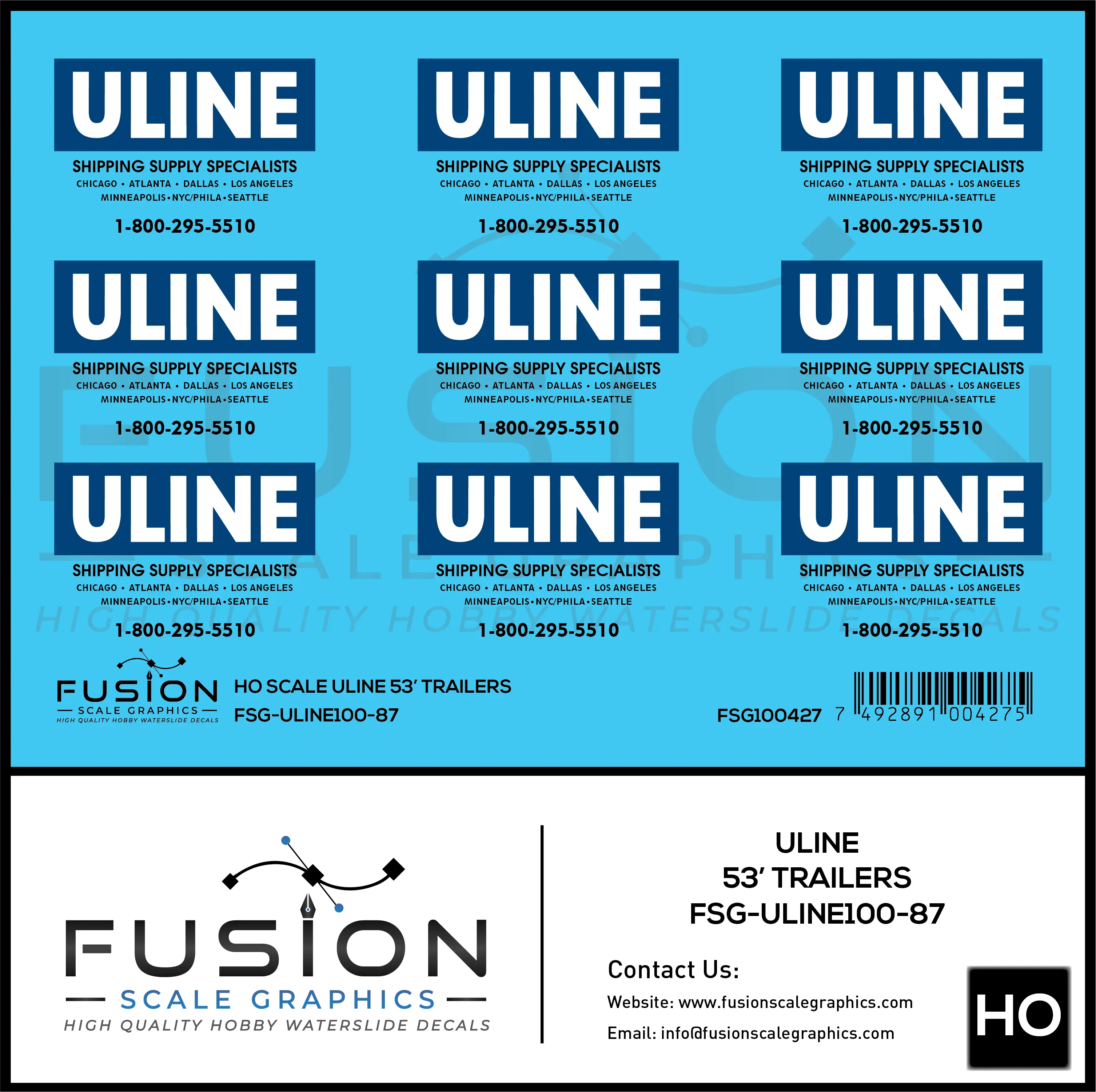 HO Scale ULINE 53' Trailers Decal Set Fusion Scale Graphics