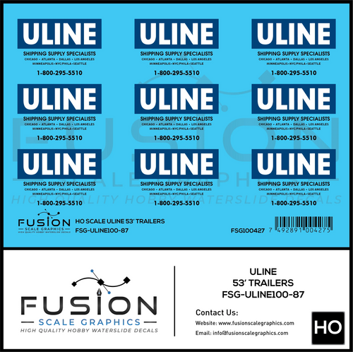HO Scale ULINE 53' Trailers Decal Set Fusion Scale Graphics