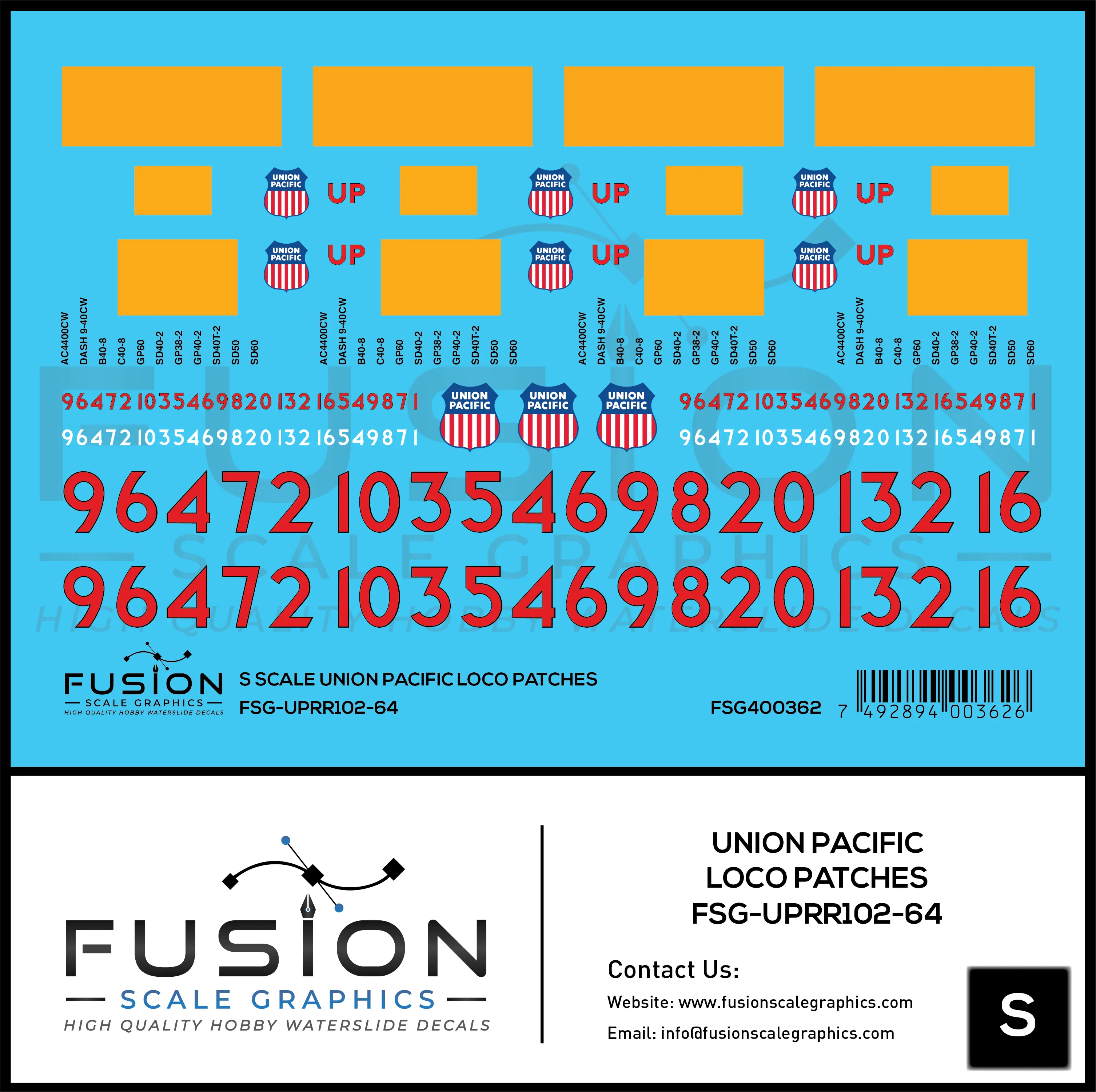 S Scale Union Pacific Locomotive Patching Decal Set Fusion Scale Graphics