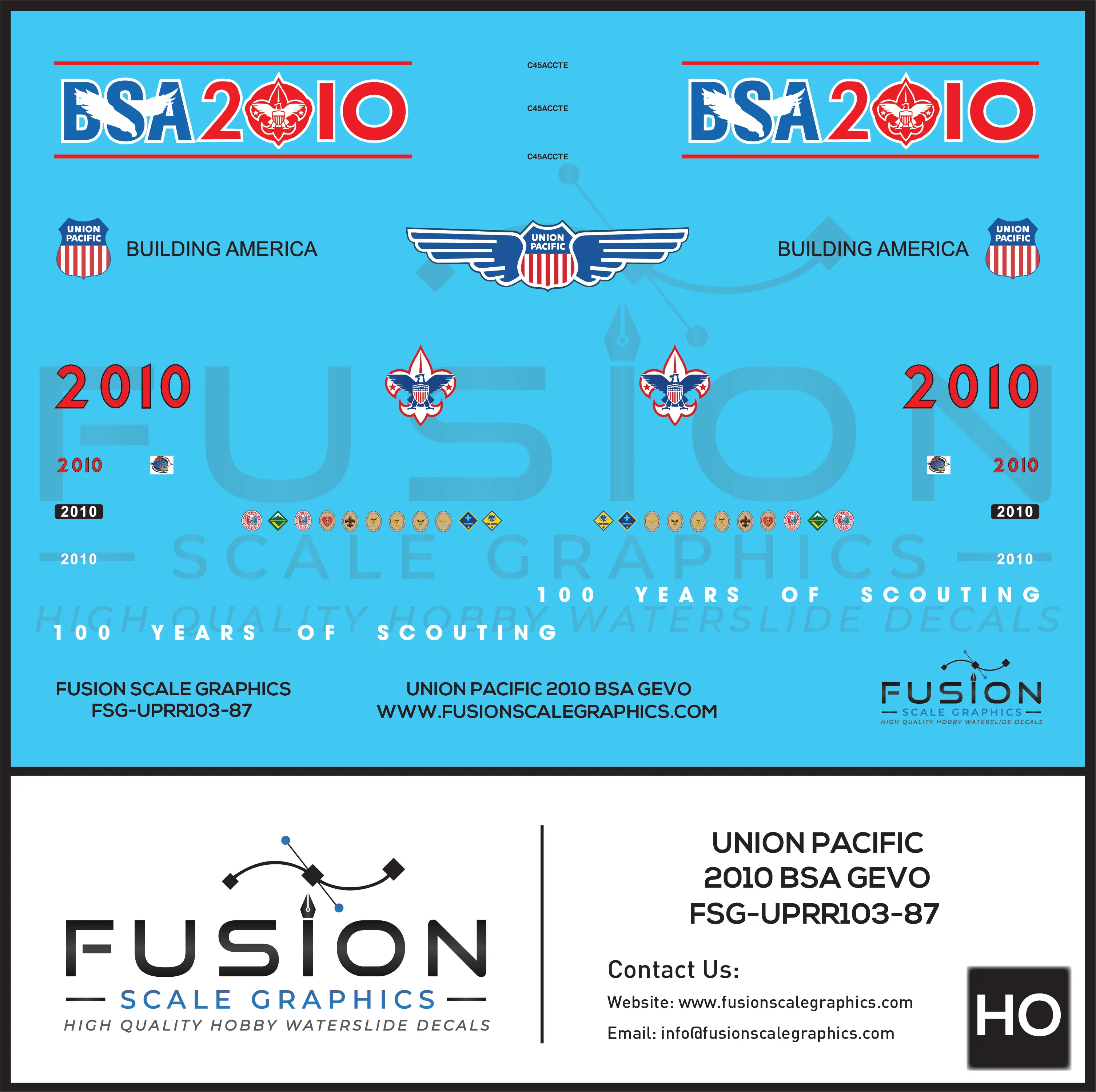 HO Scale UP Union Pacific 2010 BSA GEVO Locomotive Decal Set Fusion Scale Graphics