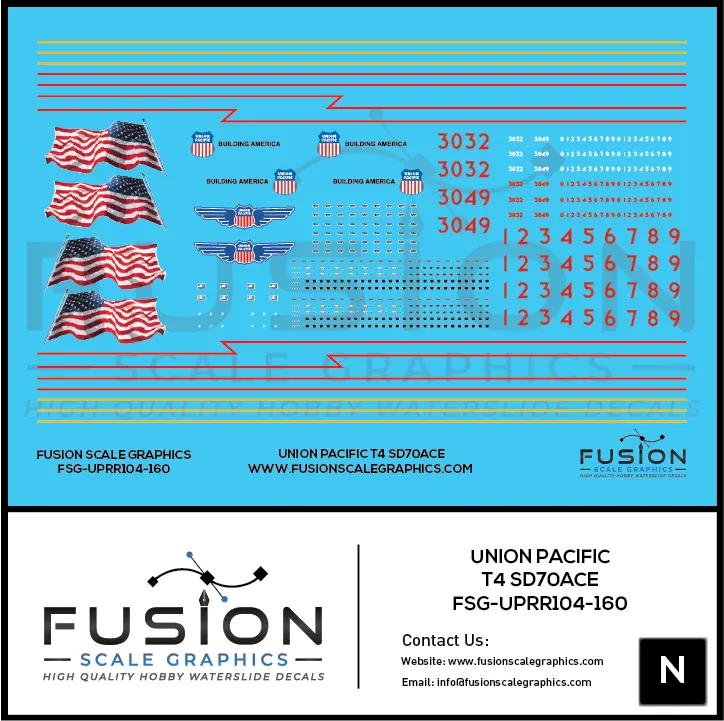 N Scale Union Pacific EMD Tier 4 SD70ACE Locomotive Decal Set Fusion Scale Graphics