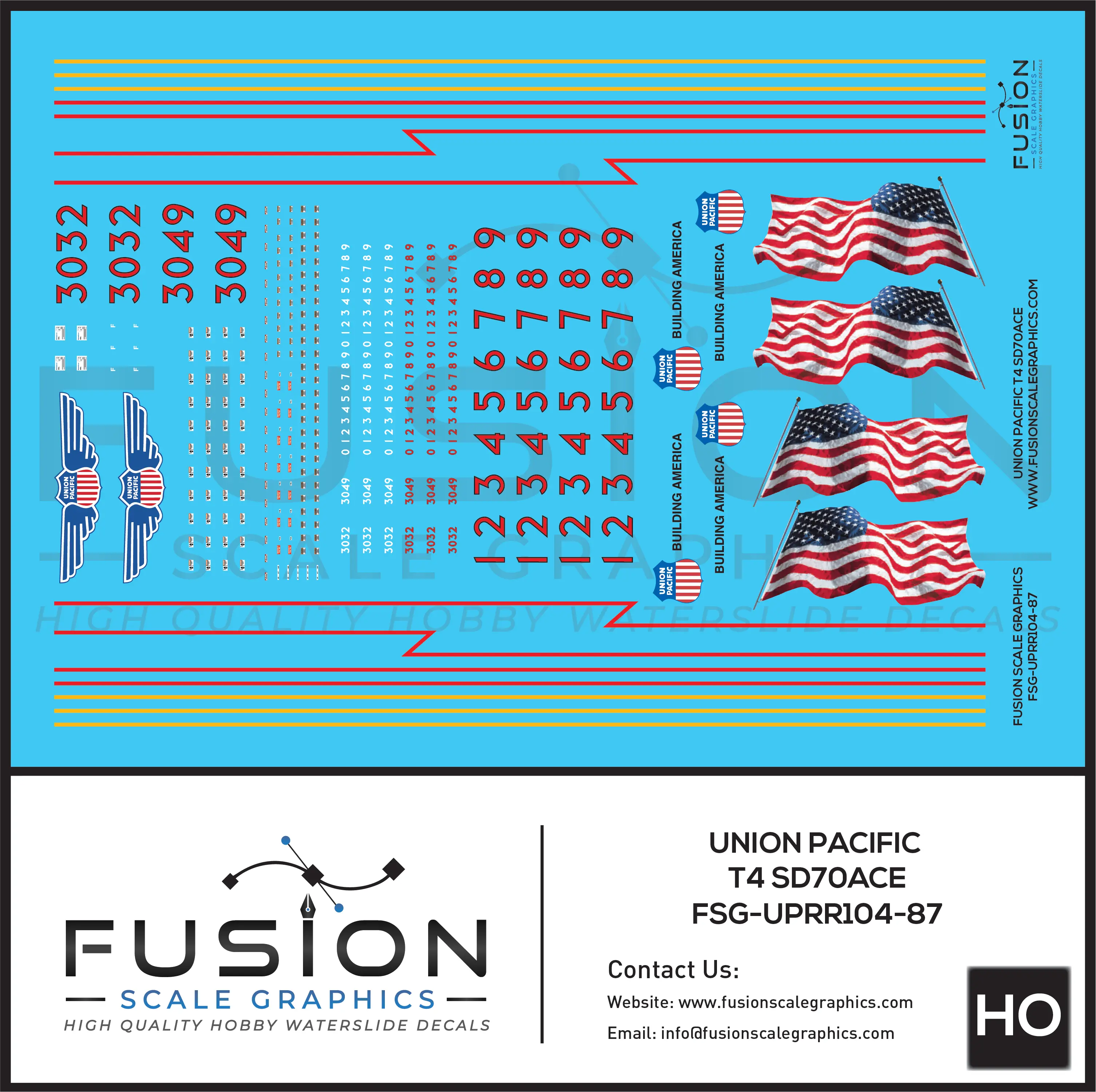 HO Scale Union Pacific EMD Tier 4 SD70ACE Locomotive Decal Set - Front Range Hobbies