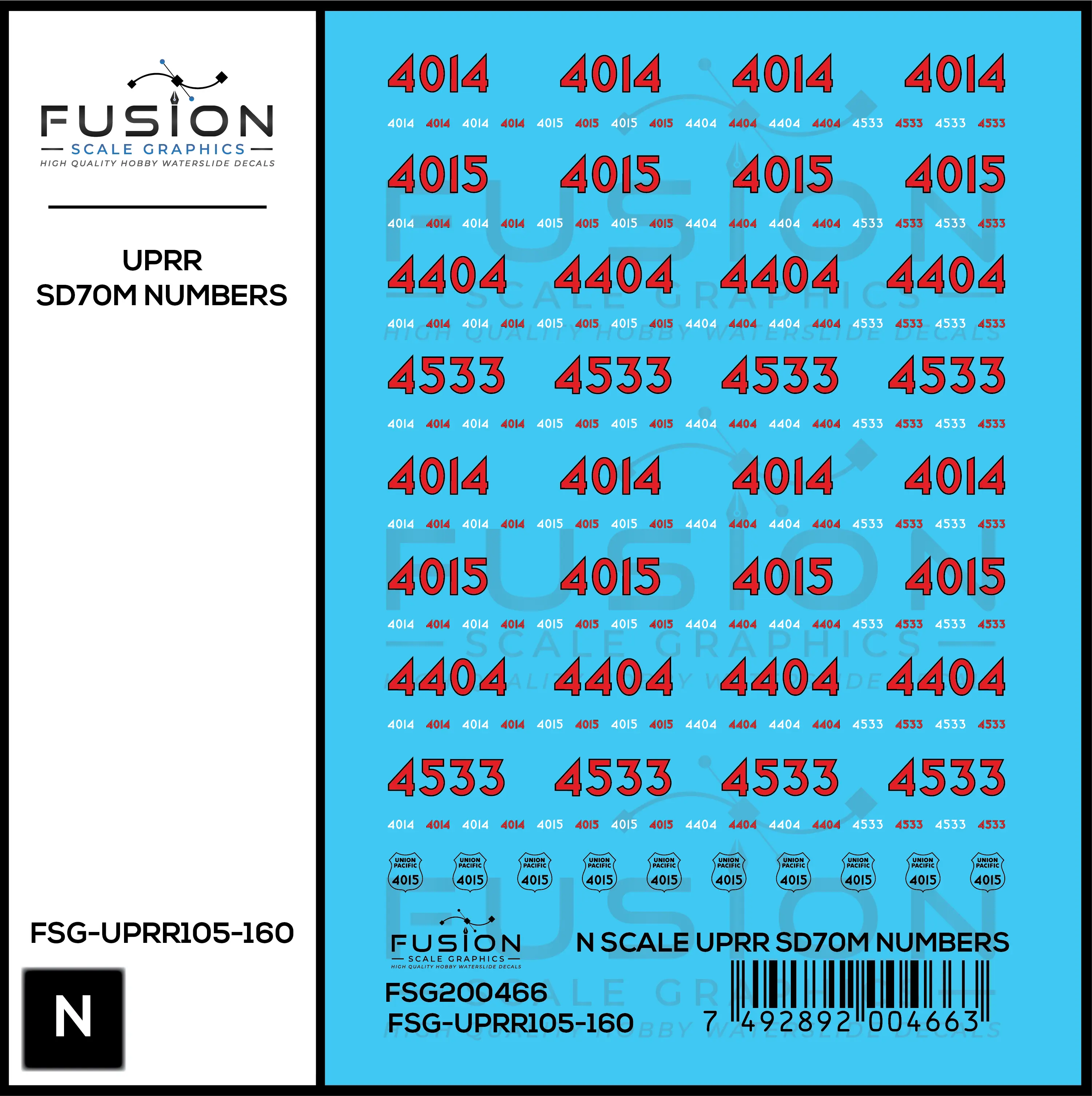 N Scale Union Pacific UPRR Heritage SD70M Locomotive Numbers Fusion Scale Graphics
