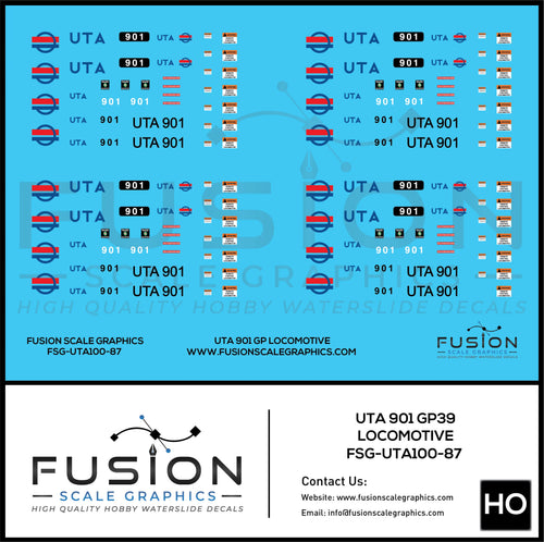 HO Scale Utah Transit Authority EMD GP39 Locomotive Decal Set Fusion Scale Graphics