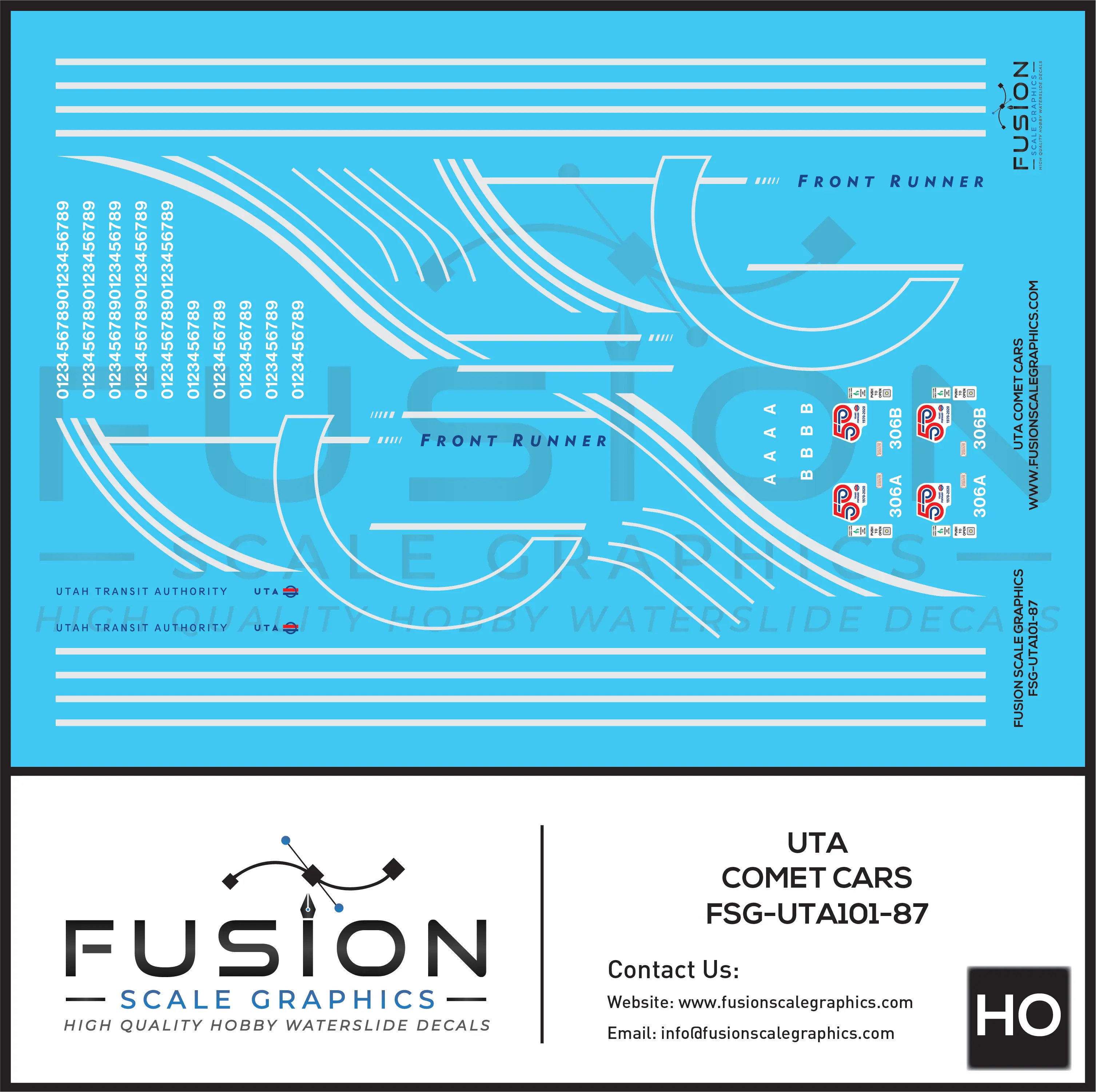 HO Scale Utah Transit Authority Comet Car Decal Set Fusion Scale Graphics