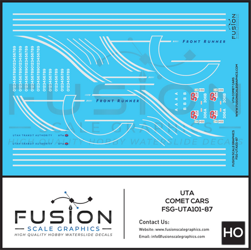 HO Scale Utah Transit Authority Comet Car Decal Set Fusion Scale Graphics