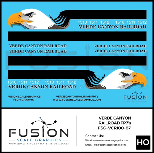HO Scale Verde Canyon Railroad Modern F Unit Locomotive Decal Set Fusion Scale Graphics