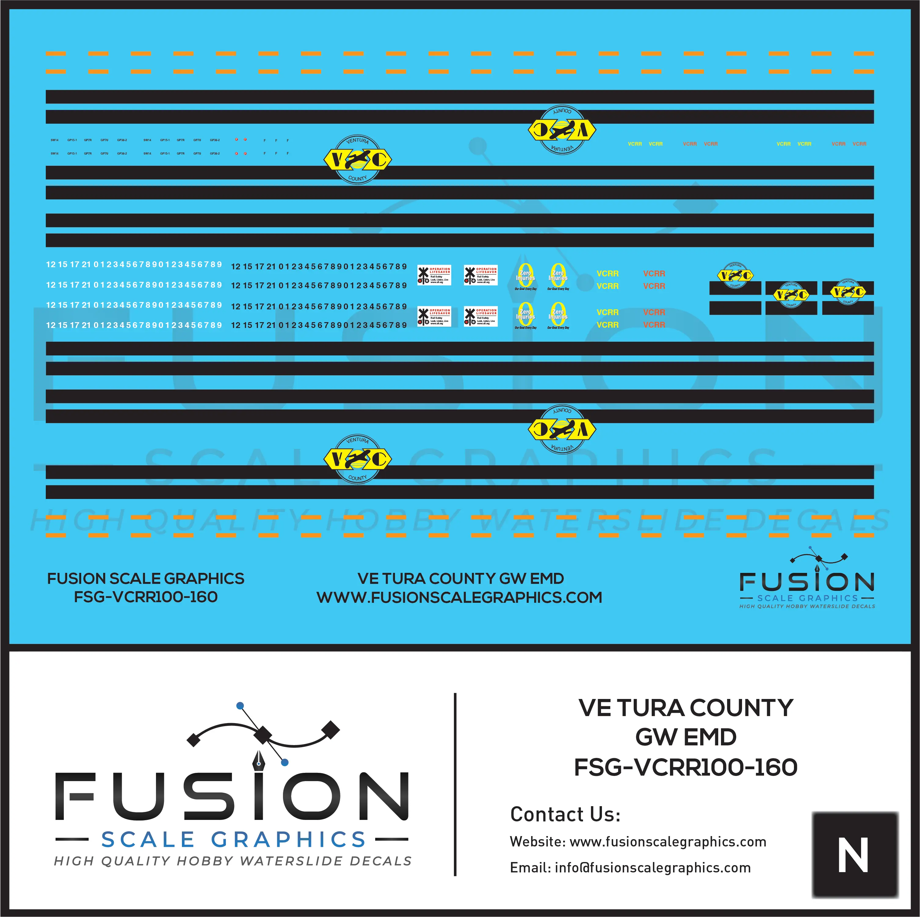 N Scale Ventura County GW Railroad EMD Locomotives Decal Set Fusion Scale Graphics