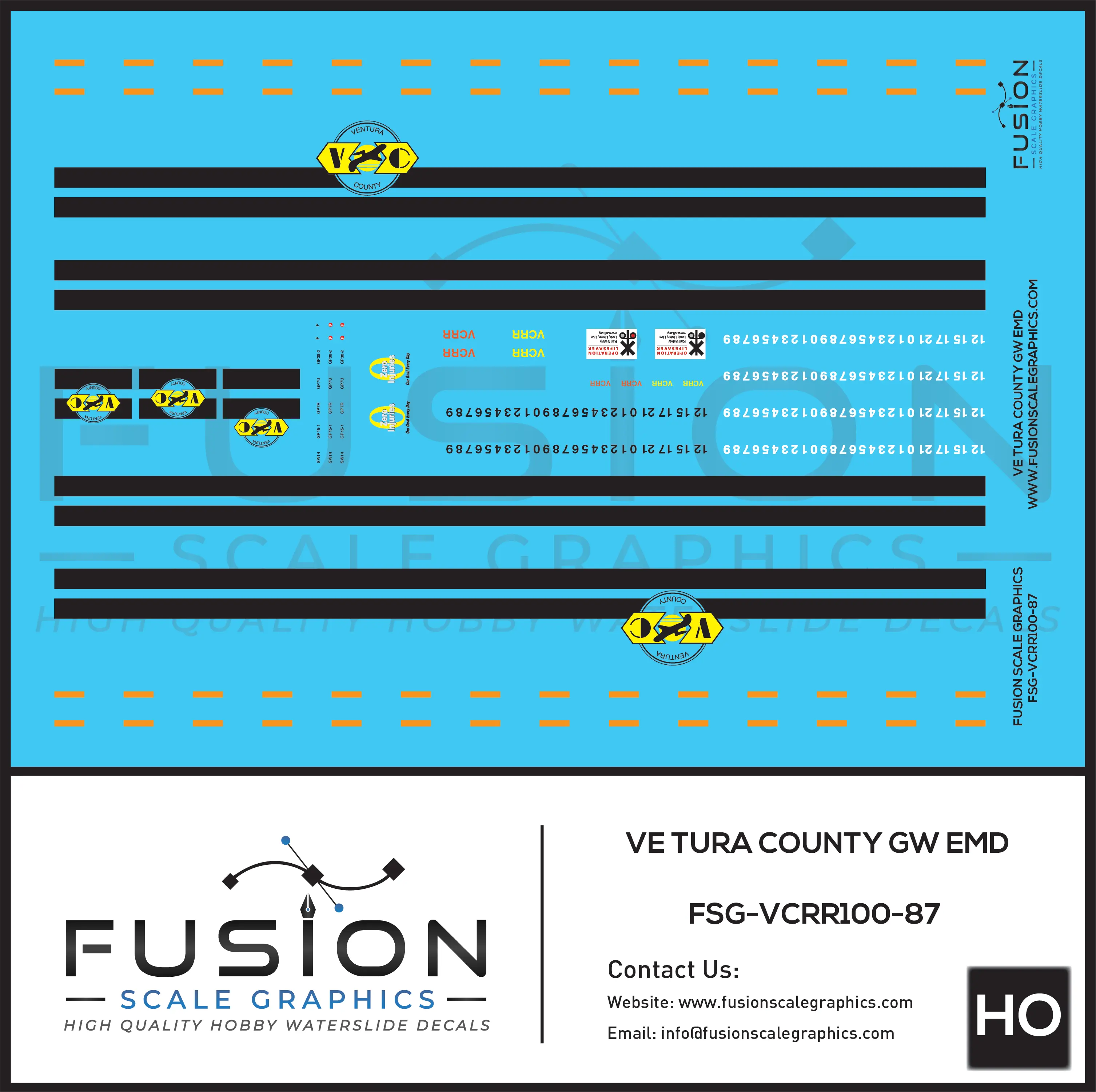 HO Scale Ventura County GW Railroad EMD Locomotives Decal Set Fusion Scale Graphics