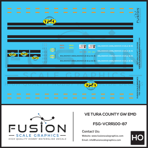 HO Scale Ventura County GW Railroad EMD Locomotives Decal Set Fusion Scale Graphics