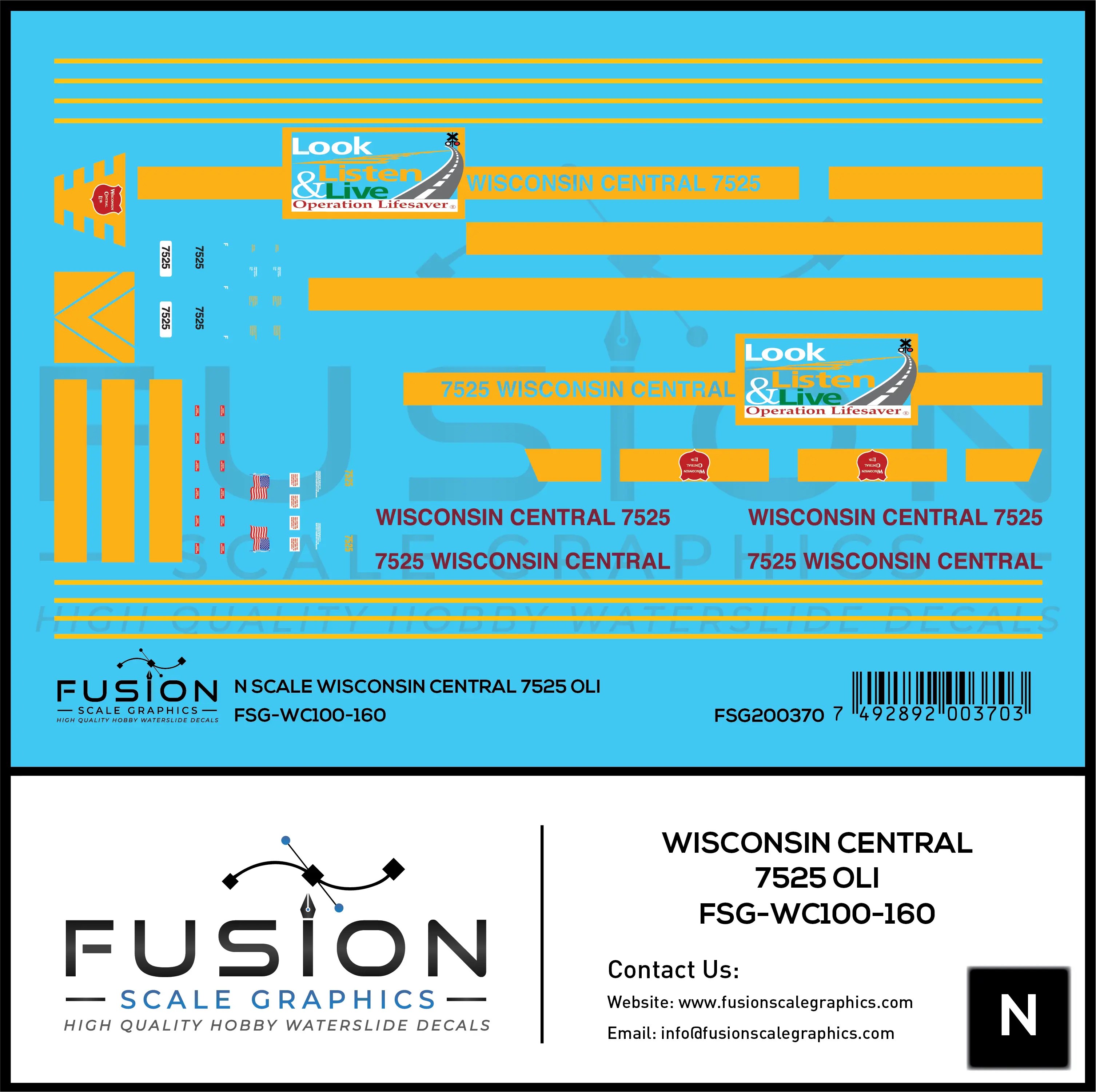 N Scale Wisconsin Central 7525 OLS SD45MQ-3 Locomotive Decal Set Fusion Scale Graphics