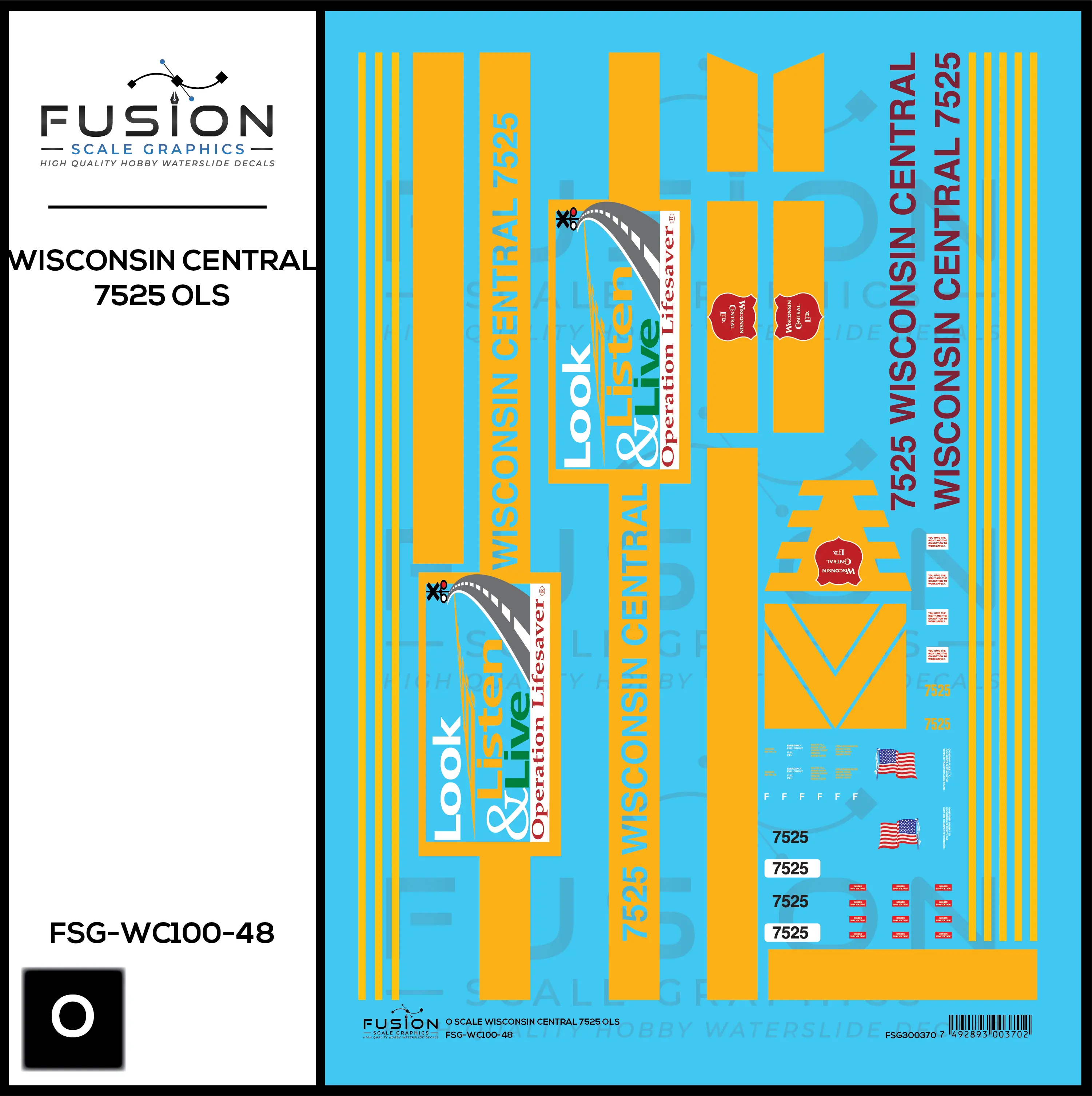O Scale Wisconsin Central 7525 OLS SD45MQ-3 Locomotive Decal Set Fusion Scale Graphics
