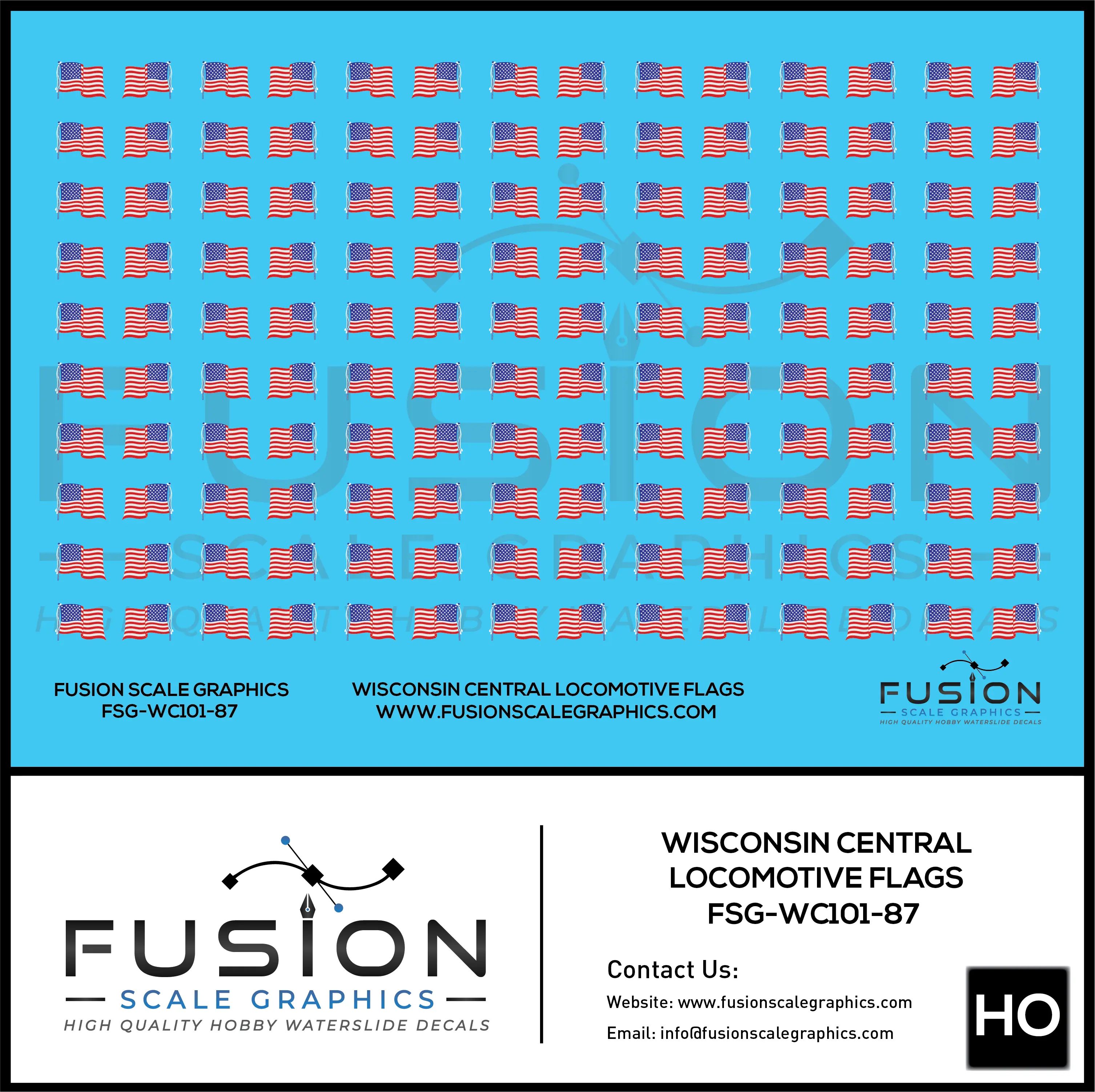 HO Scale Wisconsin Central Locomotive Flags Decal Set Fusion Scale Graphics