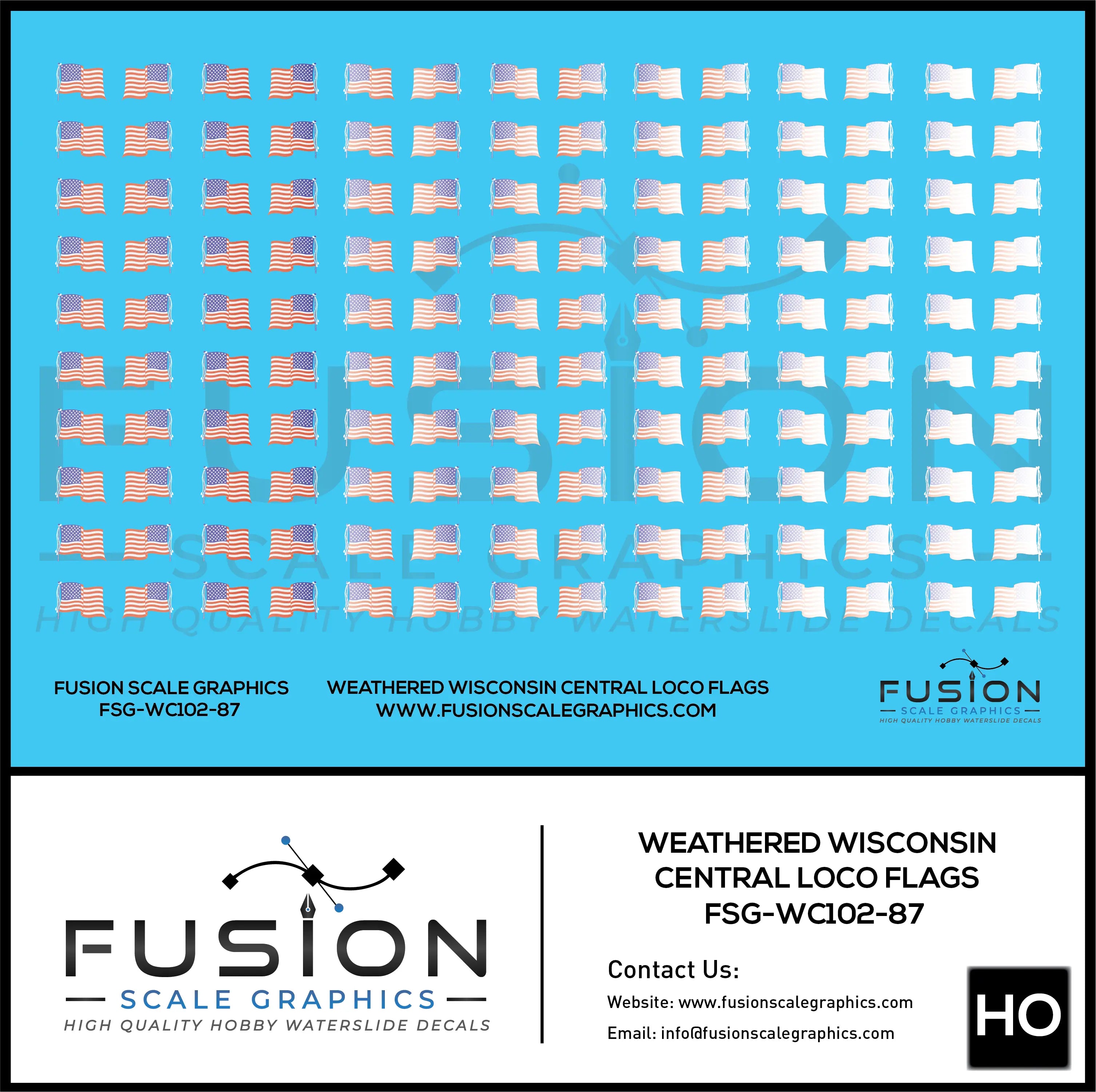 HO Scale Weathered Wisconsin Central Locomotive Flags Decal Set Fusion Scale Graphics