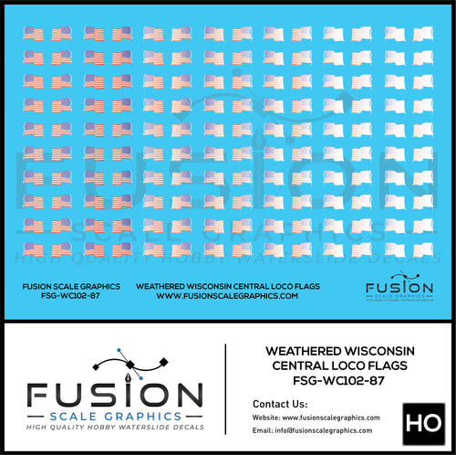 HO Scale Weathered Wisconsin Central Locomotive Flags Decal Set Fusion Scale Graphics