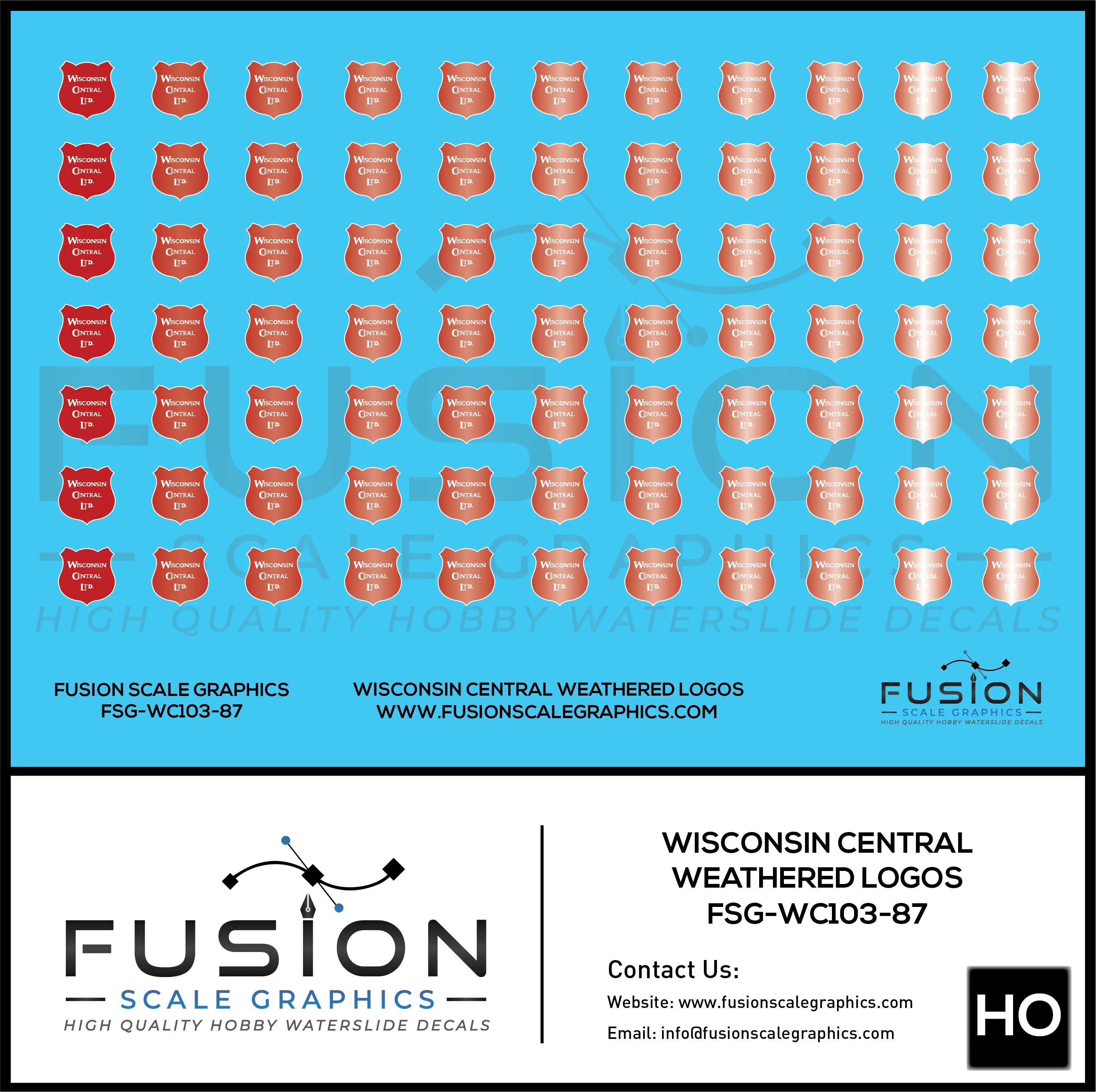 HO Scale Wisconsin Central Weathered Locomotive Logos Decal Set Fusion Scale Graphics