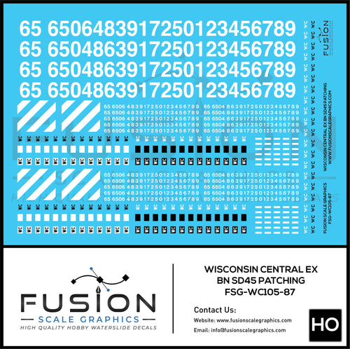 HO Scale Wisconsin Central Ex BN EMD SD45 Locomotive Patching Decal Set Fusion Scale Graphics
