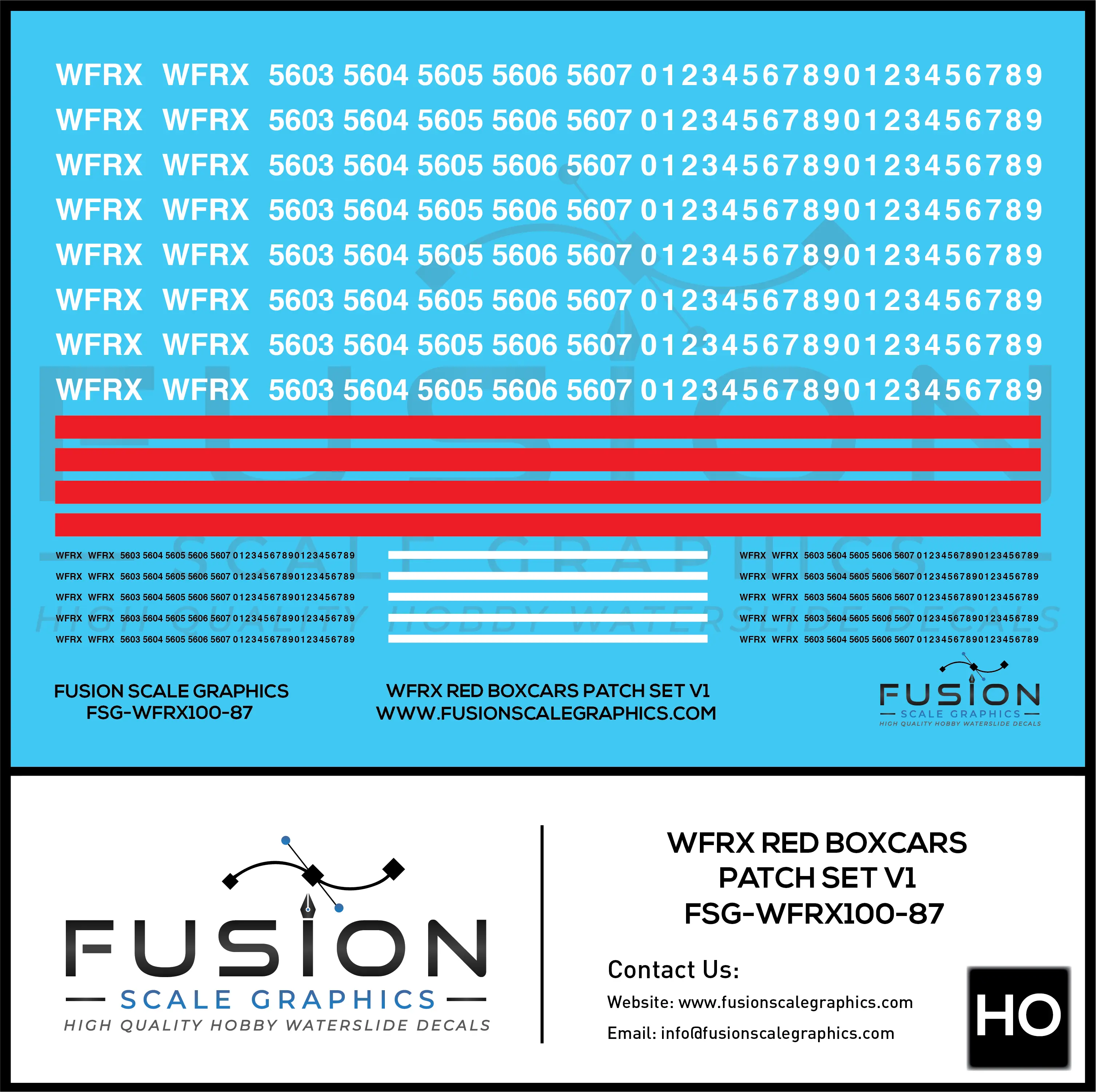 HO Scale WFRX Red Boxcars Patching Decal Set V1 Fusion Scale Graphics