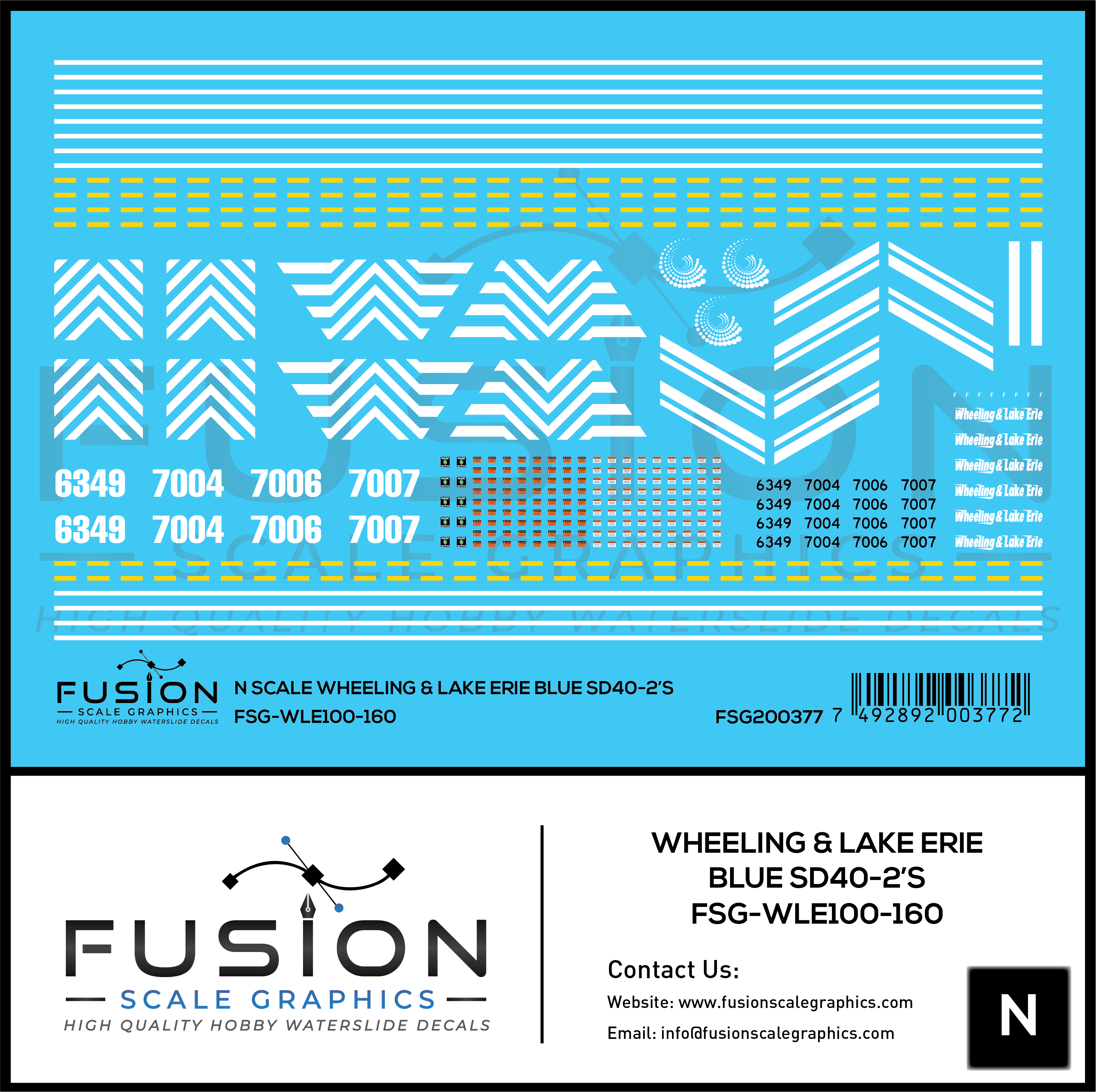 N Scale Wheeling & Lake Erie Blue SD40-2 Locomotives Decal Set