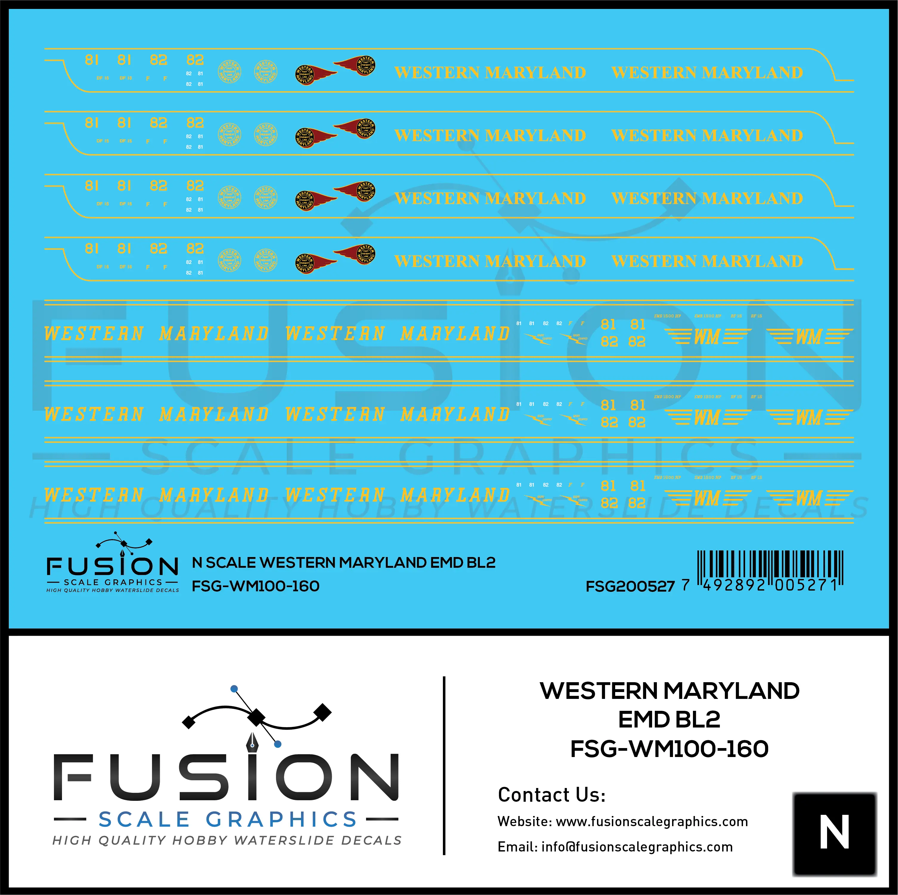 N Scale Western Maryland EMD BL2 Locomotives Decal Set Fusion Scale Graphics