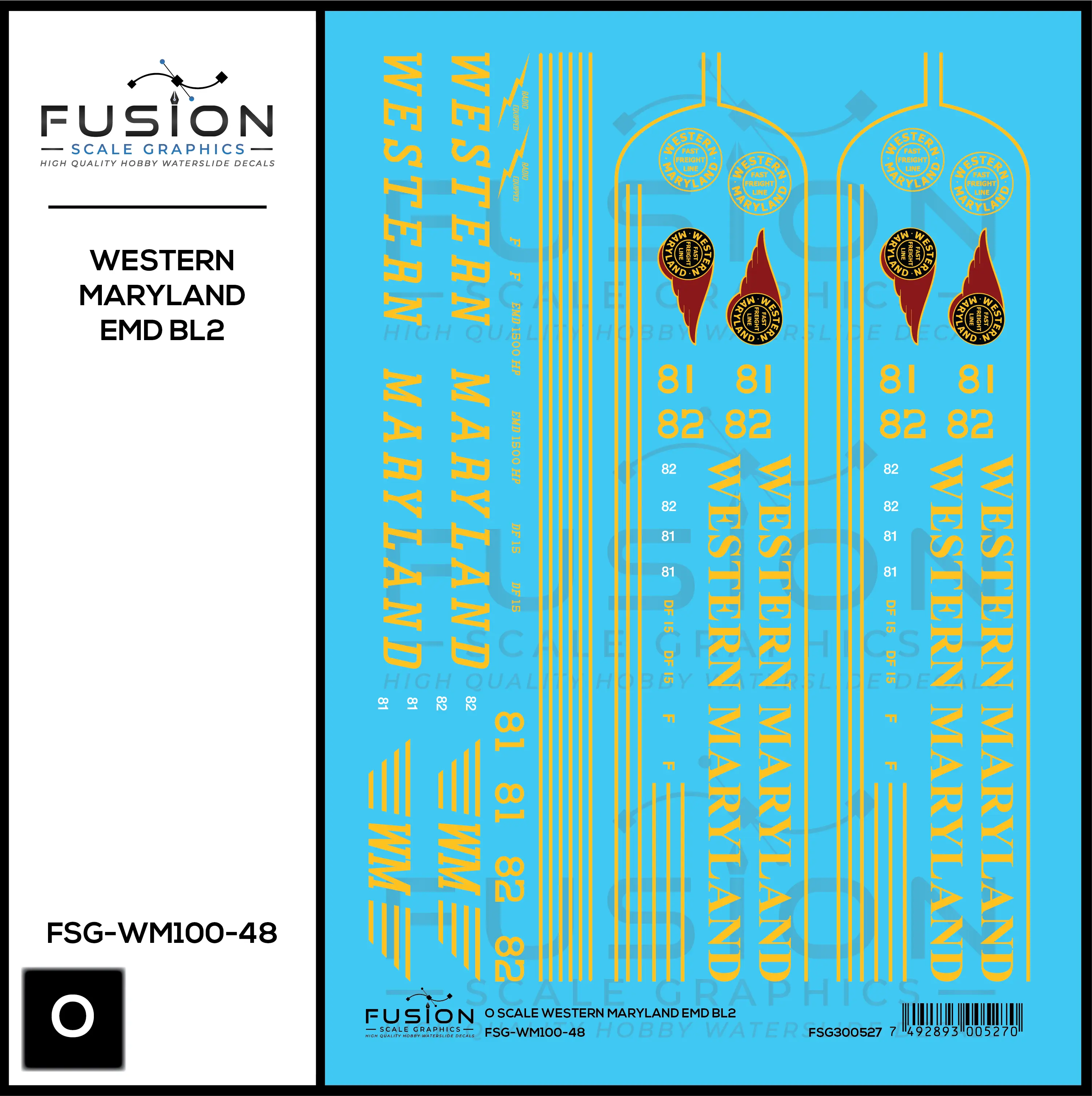 O Scale Western Maryland EMD BL2 Locomotives Decal Set Fusion Scale Graphics