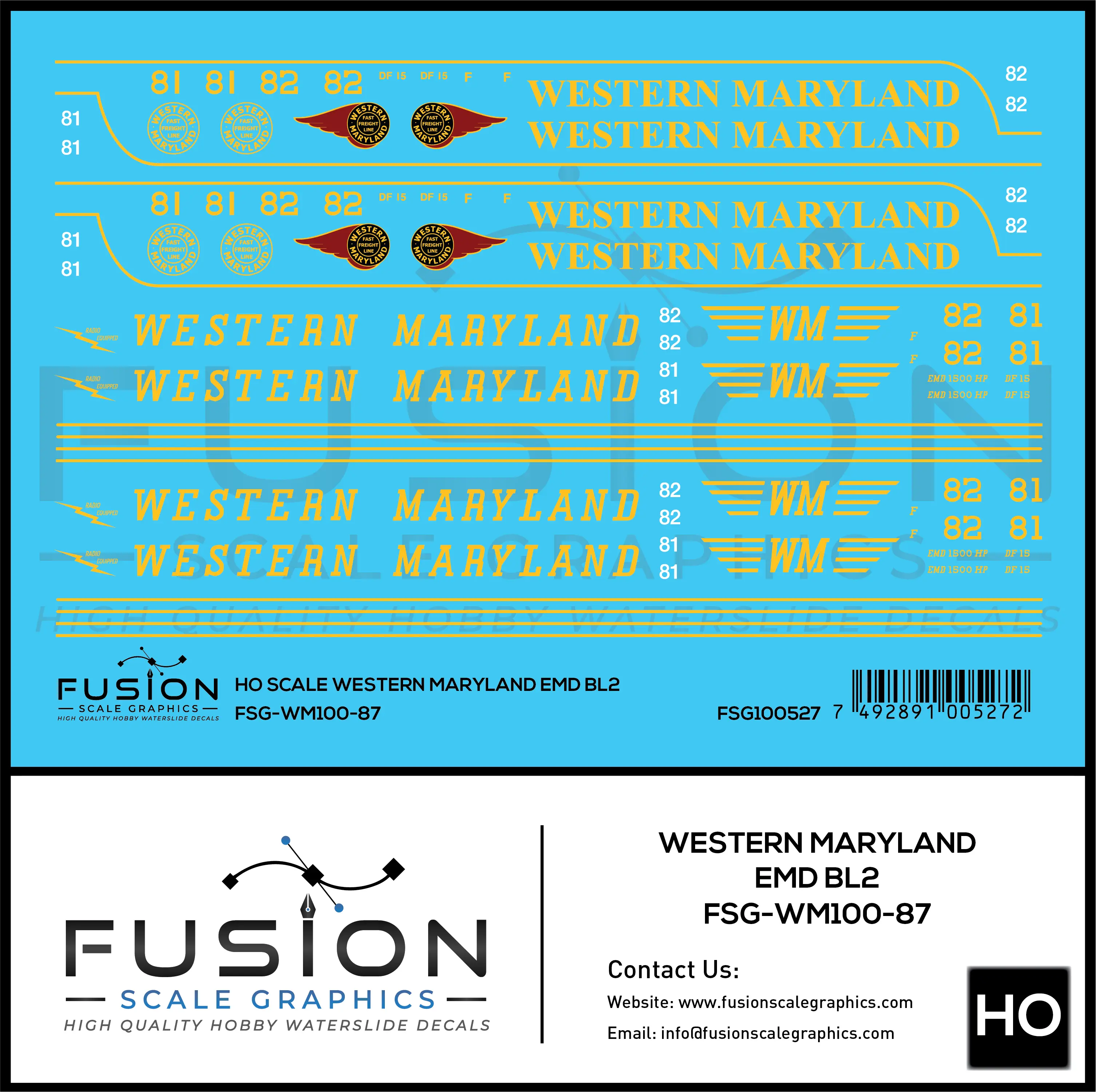 HO Scale Western Maryland EMD BL2 Locomotives Decal Set Fusion Scale Graphics