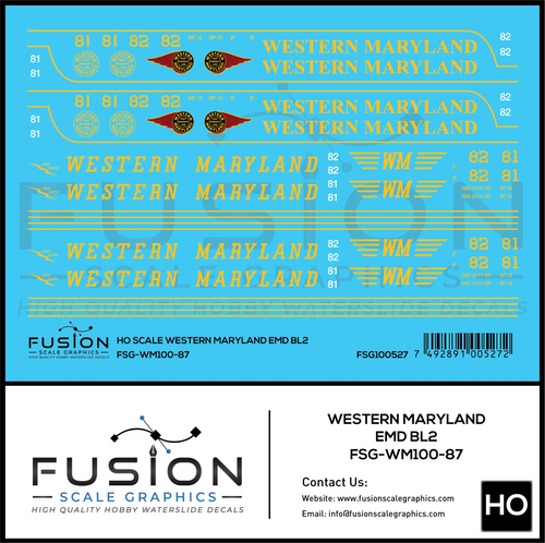 HO Scale Western Maryland EMD BL2 Locomotives Decal Set Fusion Scale Graphics