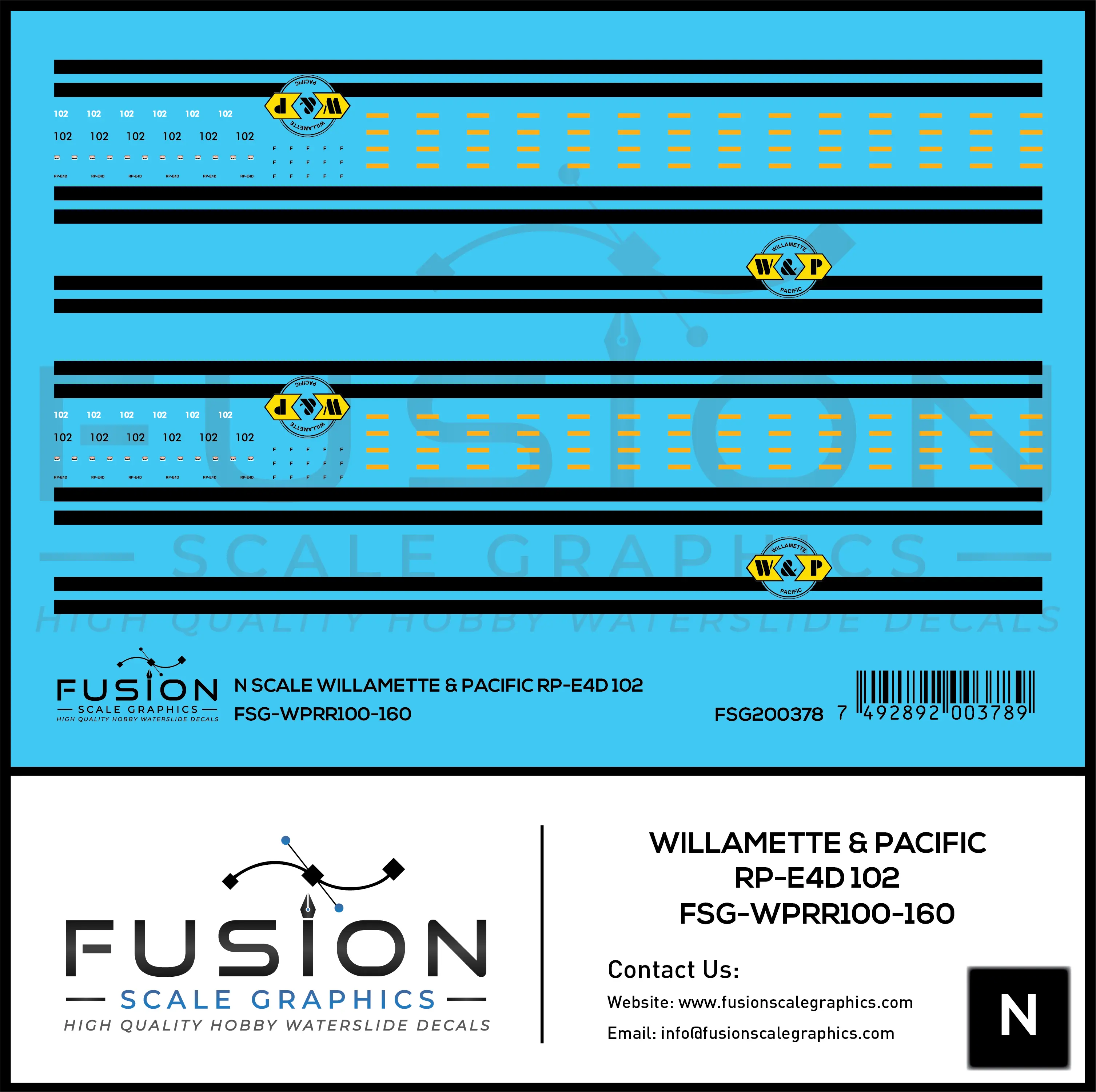 N Scale Willamette & Pacific Railroad 102 RP-E4D Locomotive Decal Set Fusion Scale Graphics
