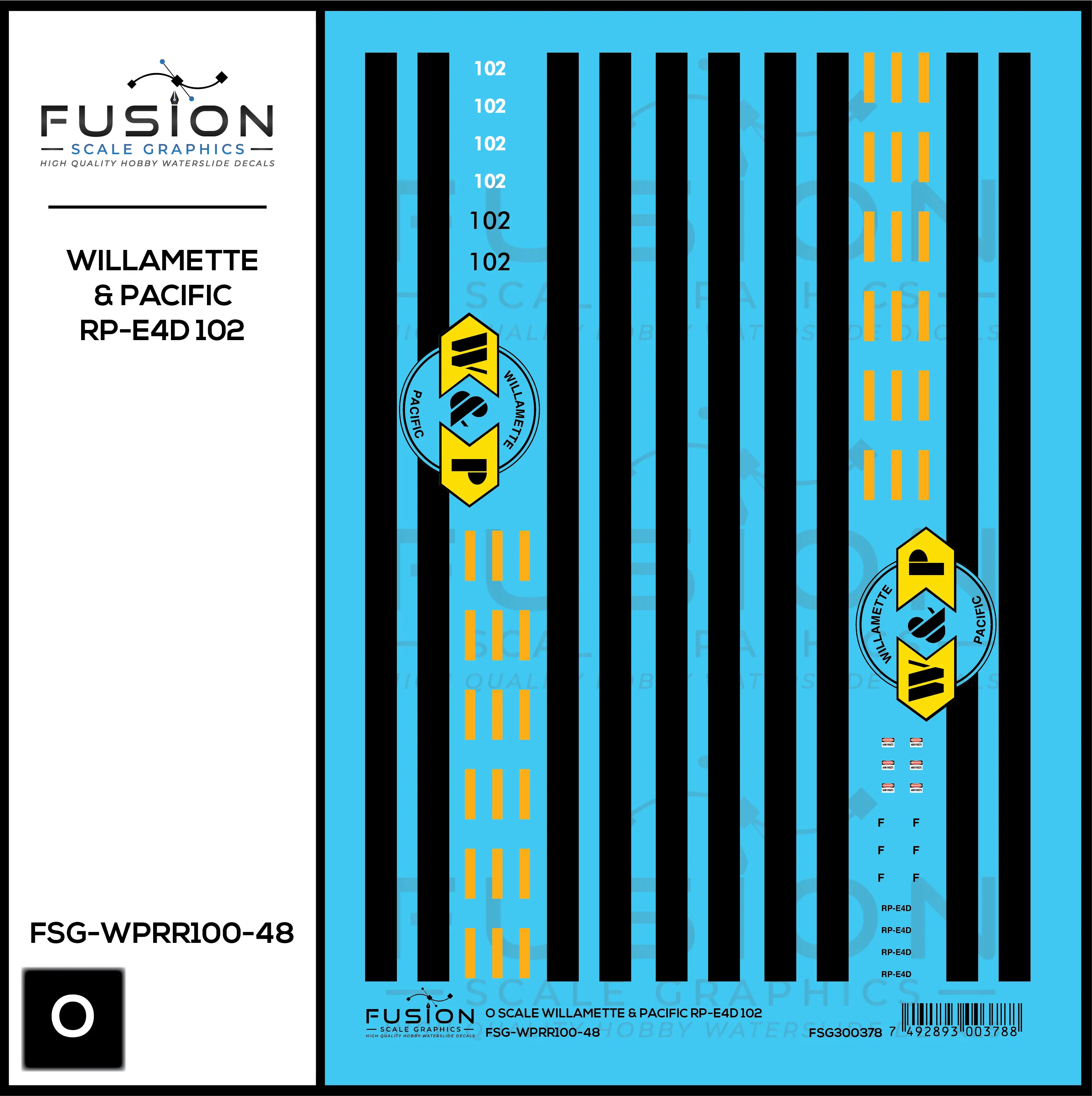 O Scale Willamette & Pacific Railroad 102 RP-E4D Locomotive Decal Set Fusion Scale Graphics
