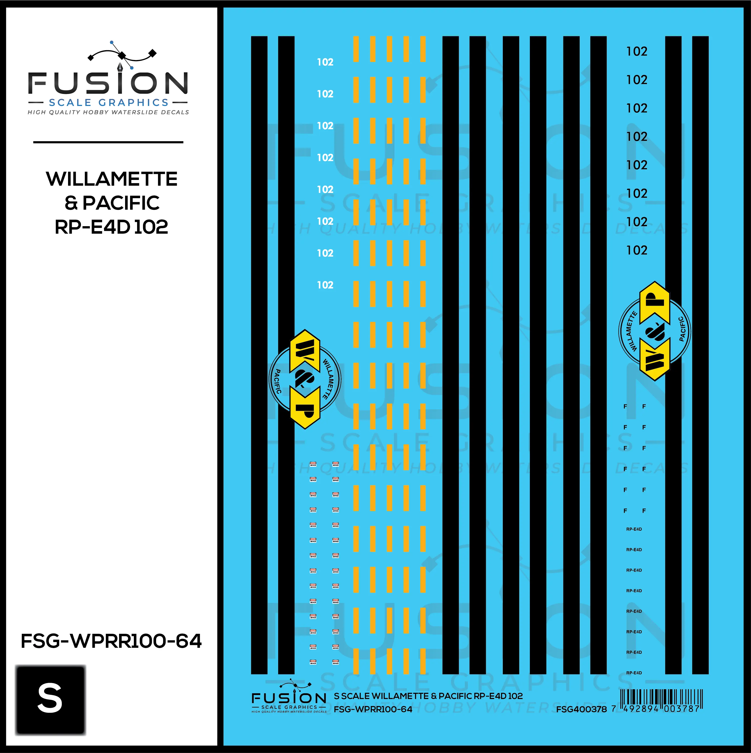 S Scale Willamette & Pacific Railroad 102 RP-E4D Locomotive Decal Set Fusion Scale Graphics