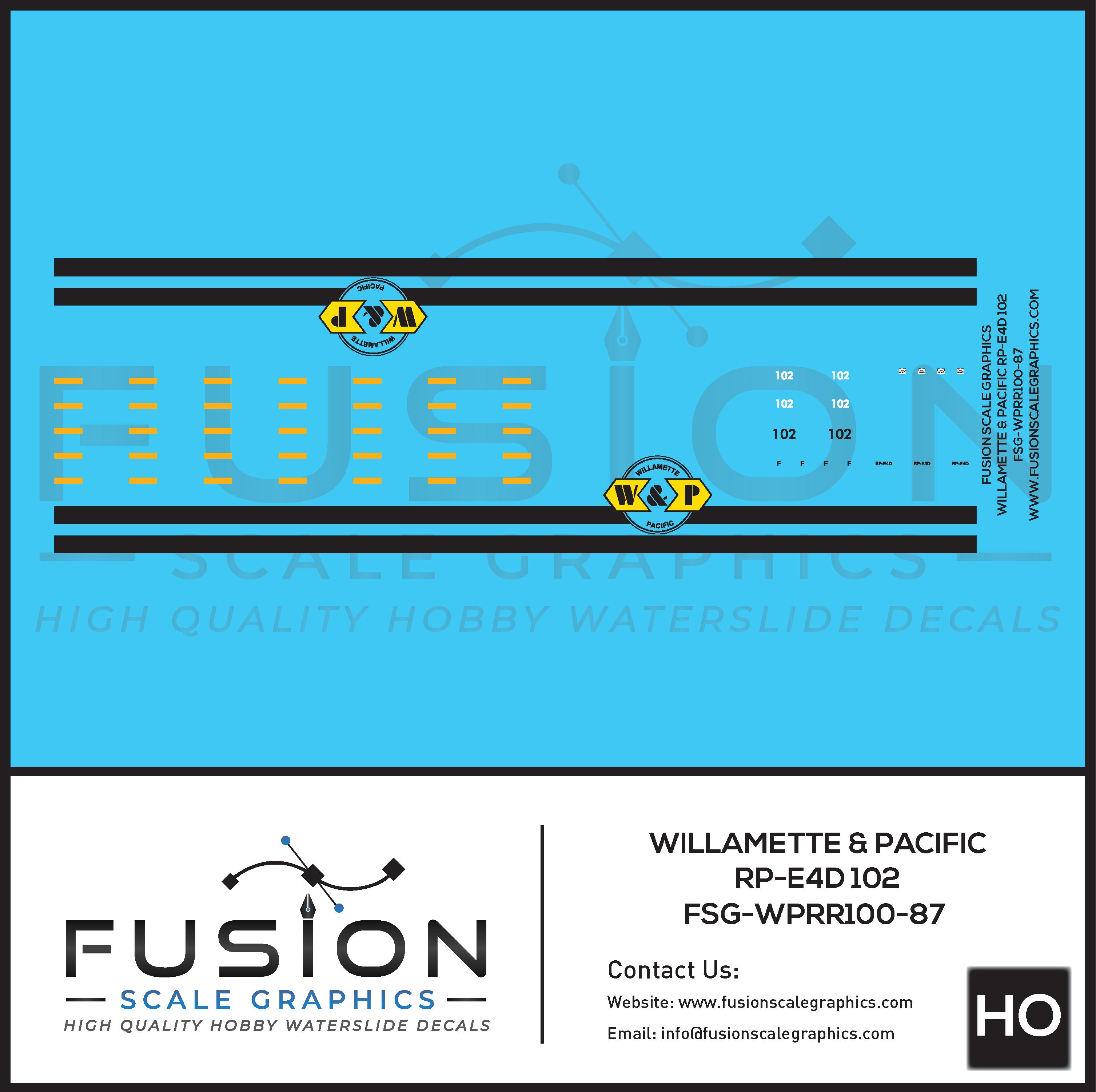 HO Scale Willamette & Pacific Railroad 102 RP-E4D Locomotive Decal Set Fusion Scale Graphics