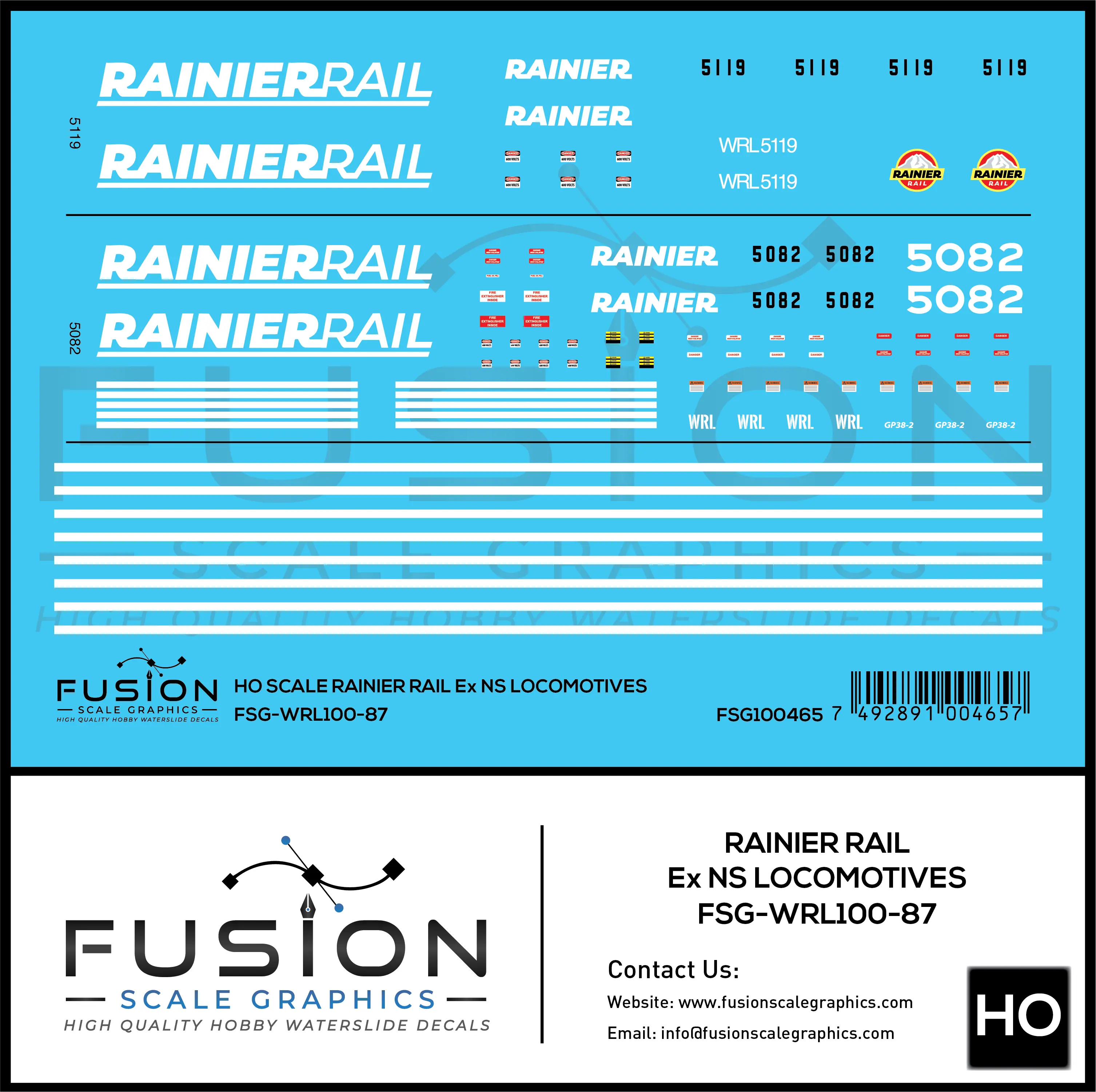 HO Scale Rainier Rail Ex NS GP38-2 Locomotives Decal Set Fusion Scale Graphics