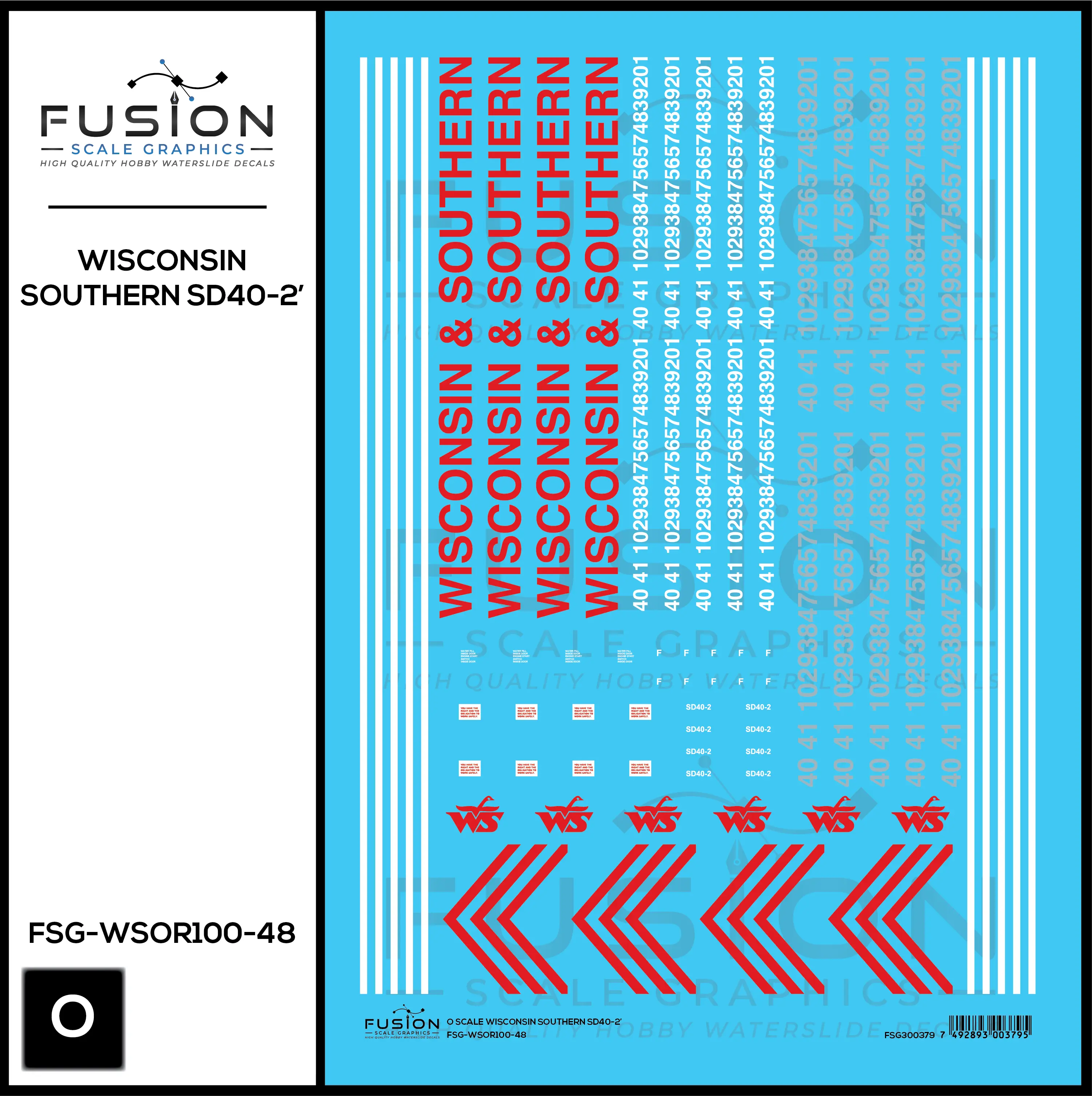 O Scale Wisconsin Southern SD40-2 Locomotives Decal Set Fusion Scale Graphics