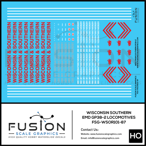 HO Scale Wisconsin & Southern EMD GP38-2 Locomotives Decal Set Fusion Scale Graphics
