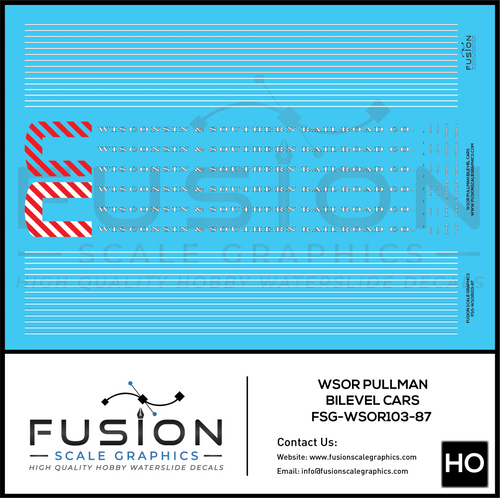 HO Scale Wisconsin & Southern WSOR BiLevel Passenger Cars Decal Set - Front Range Hobbies